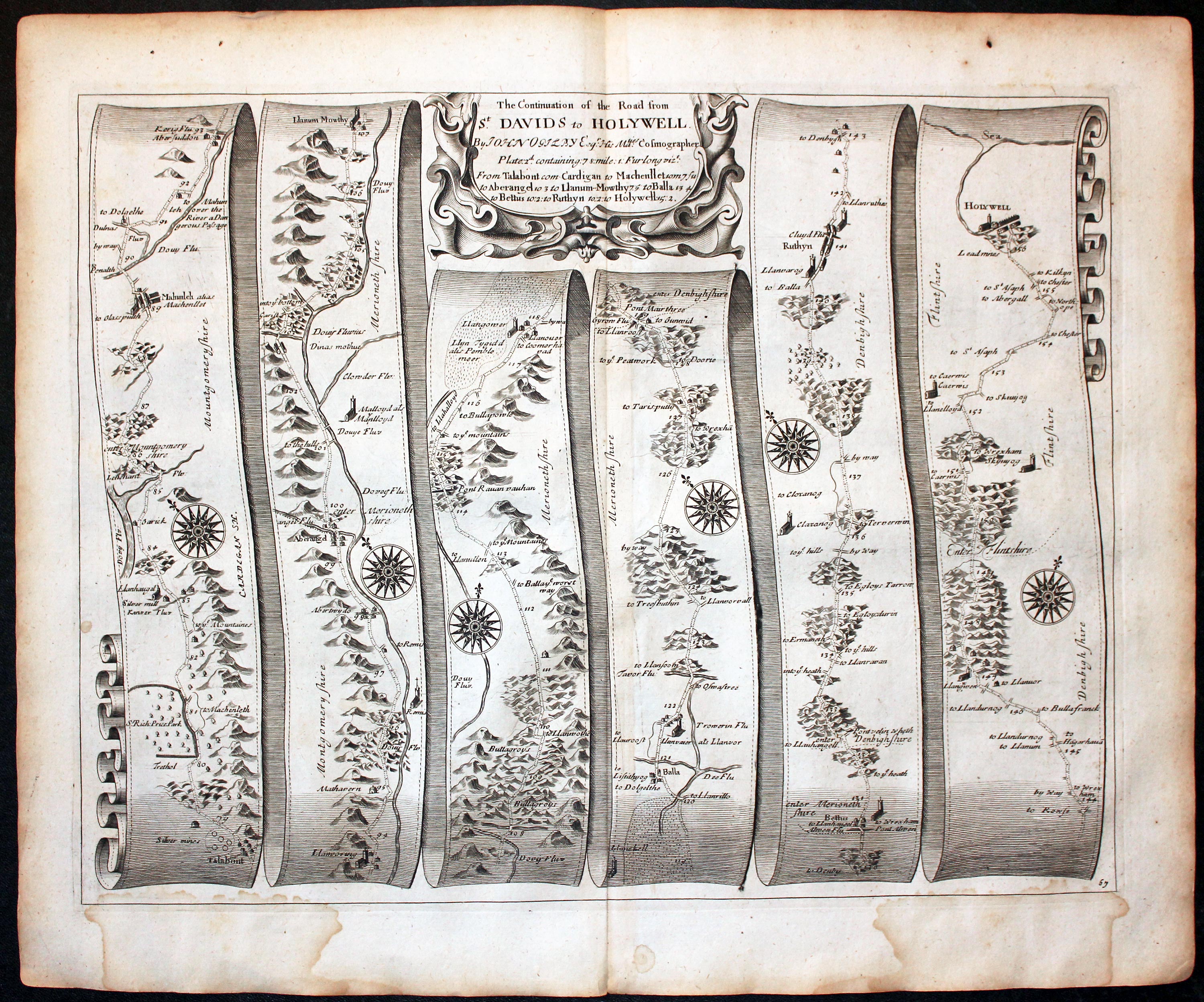 Plate 67 Talybont to Holywell John Ogilby Road Map 1675  Plate 67 Talybont to Holywell John Ogilby Road Map 1675