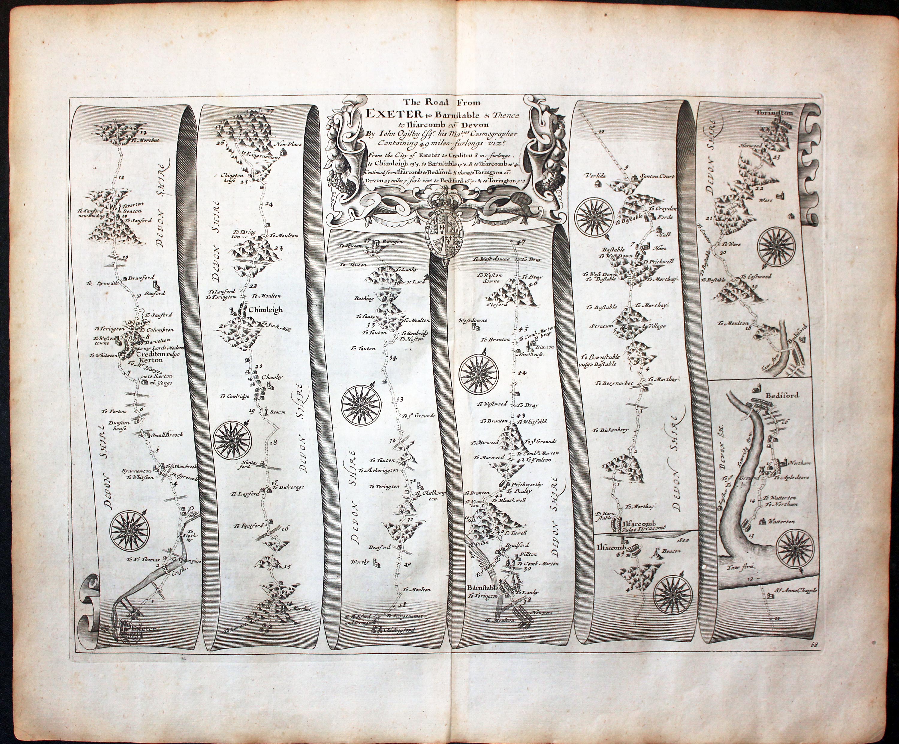 Plate 68 Exeter to Barstaple John Ogilby Road Map 1675  Plate 68 Exeter to Barstaple John Ogilby Road Map 1675