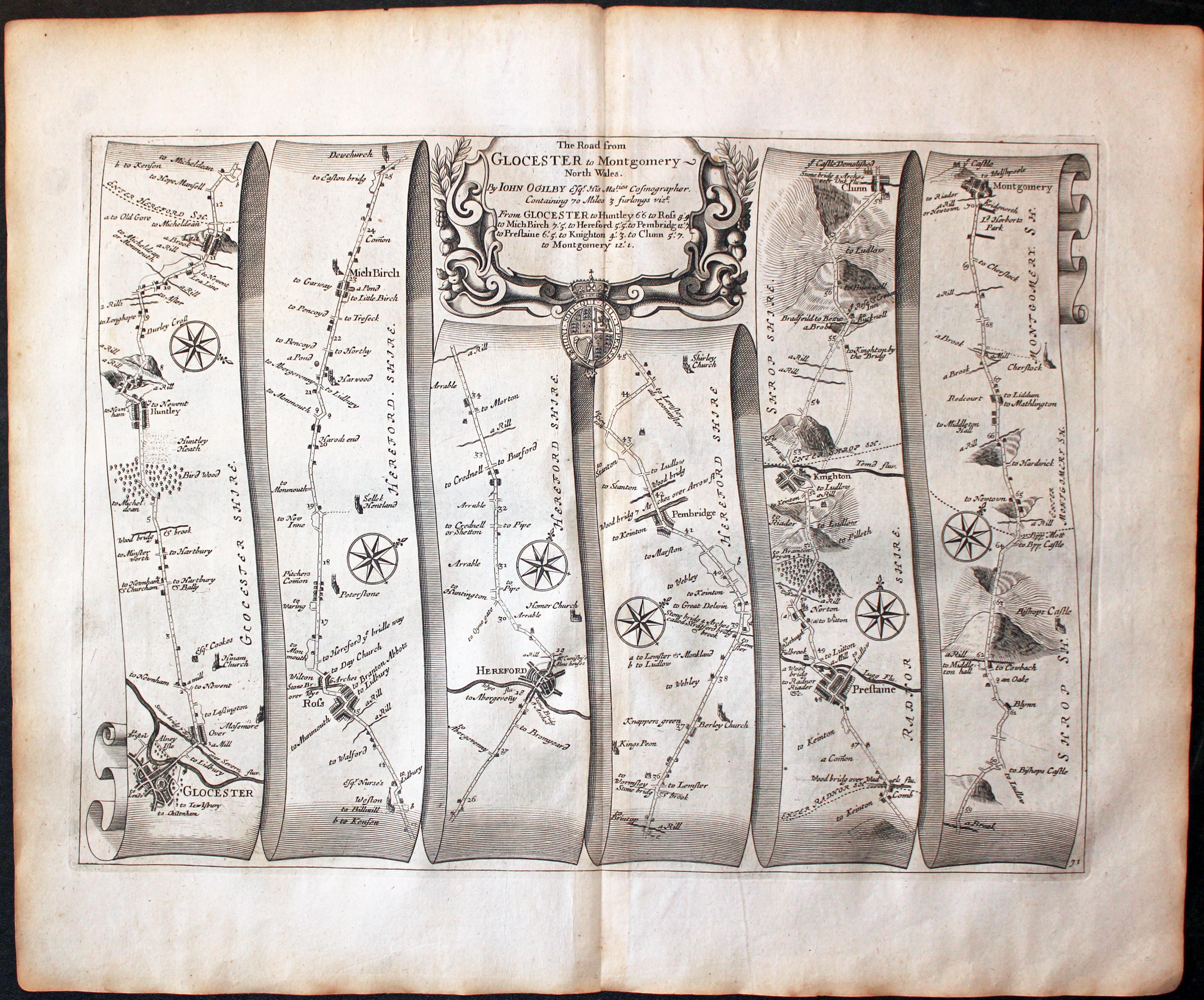 Plate 71 Gloucester to Montgomery John Ogilby Road Map 1675  Plate 71 Gloucester to Montgomery John Ogilby Road Map 1675