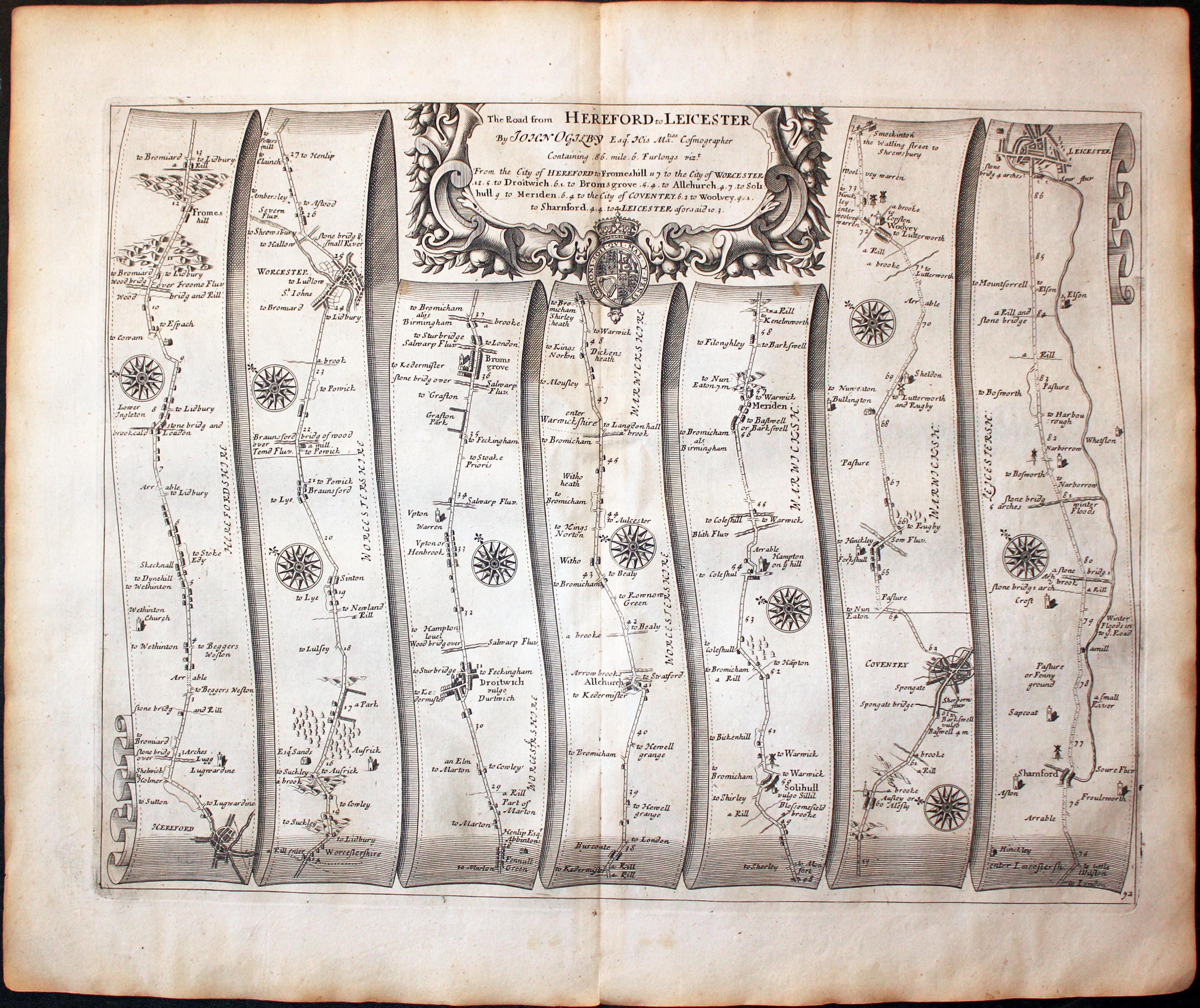 Plate 72 Hereford to Leicester John Ogilby Road Map 1675  Plate 72 Hereford to Leicester John Ogilby Road Map 1675