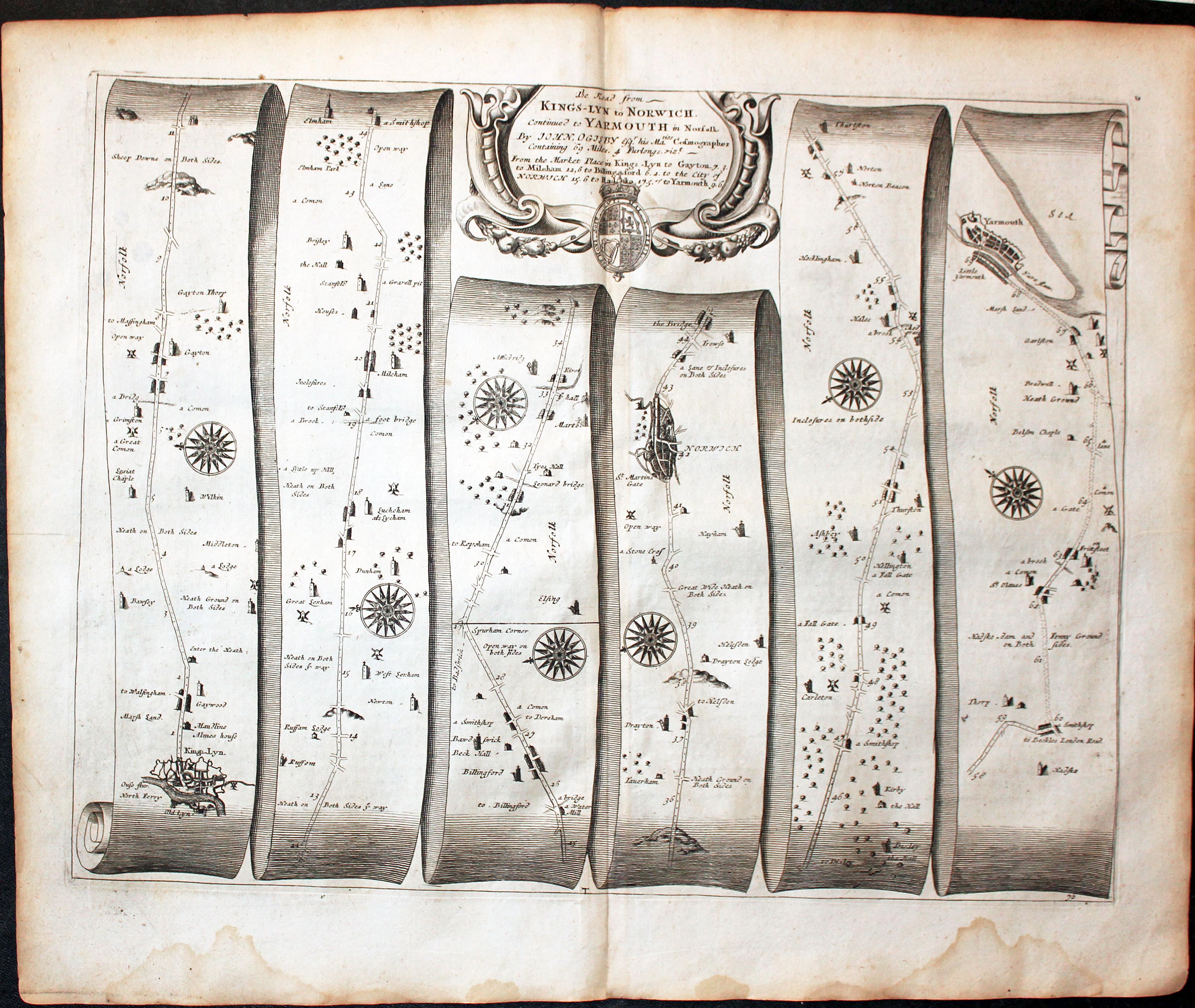 Plate 76 King's Lynn to Norwich John Ogilby Road Map 1675