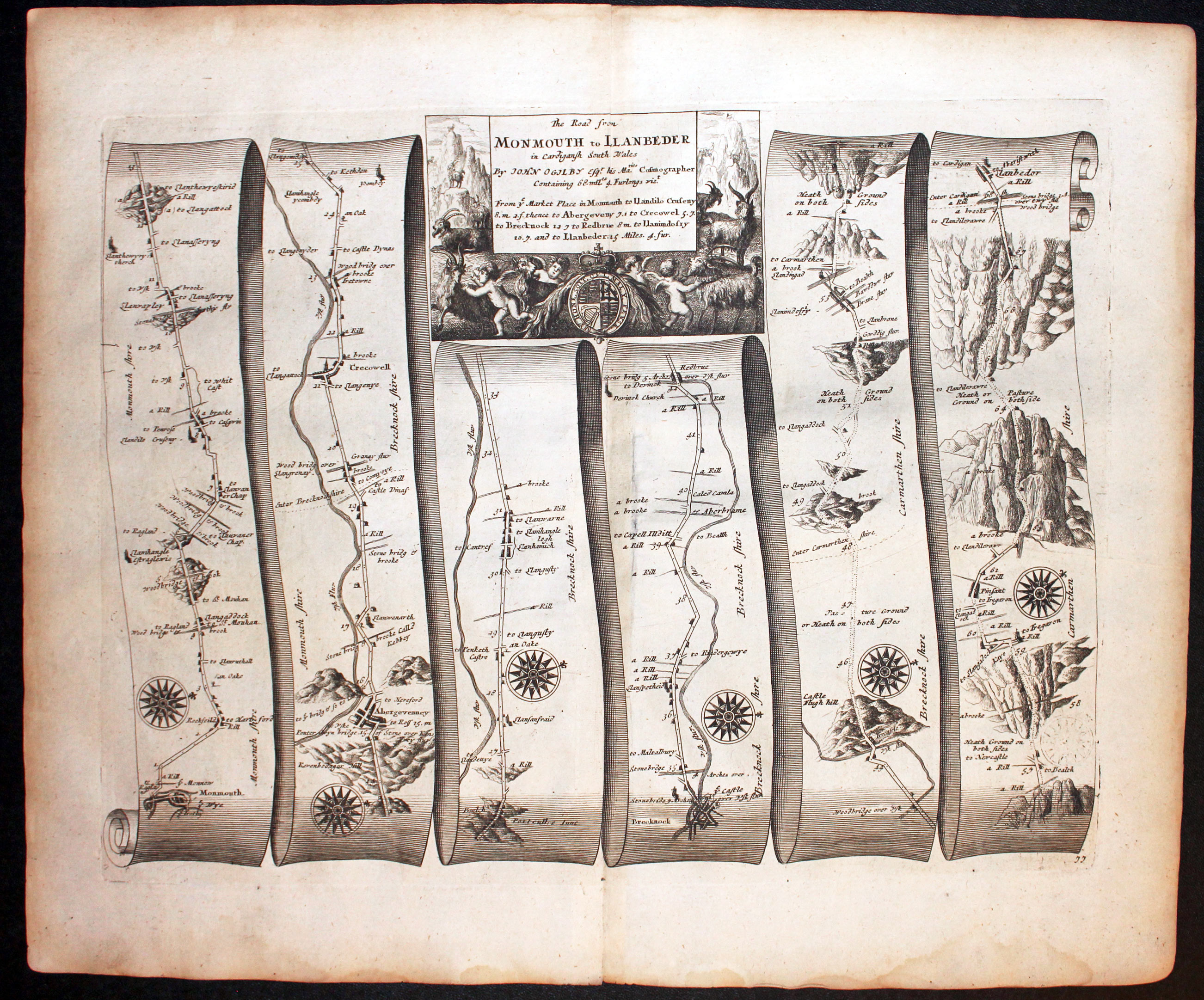 Plate 77 Monmouth to Llanbydder John Ogilby Road Map 1675