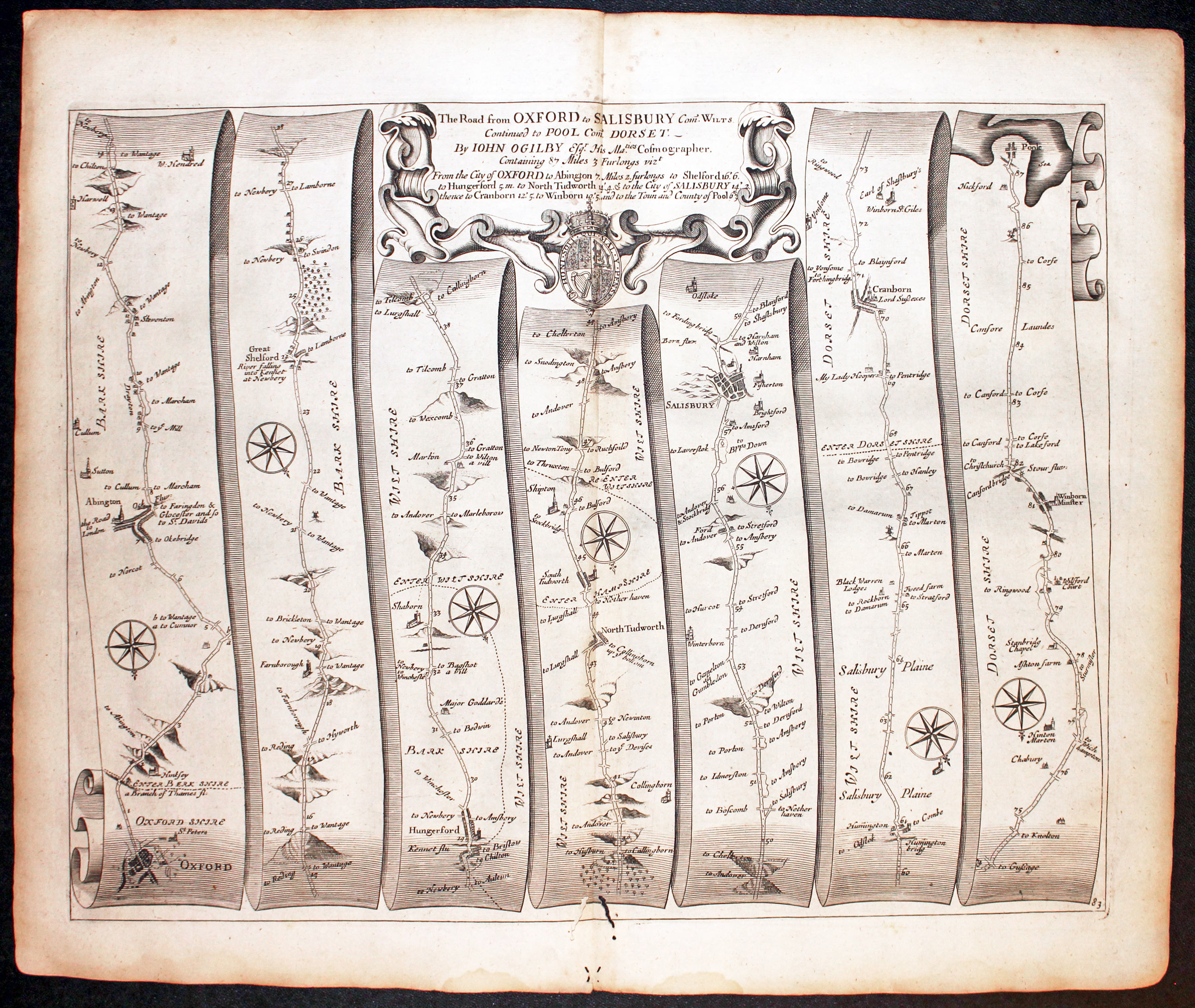 Plate 83 Oxford to Poole John Ogilby Road Map 1675