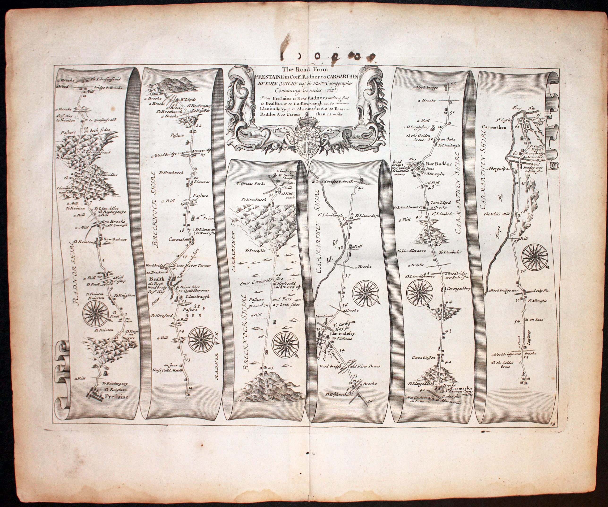 Plate 84 Presteigne to Carmarthen John Ogilby Road Map 1675