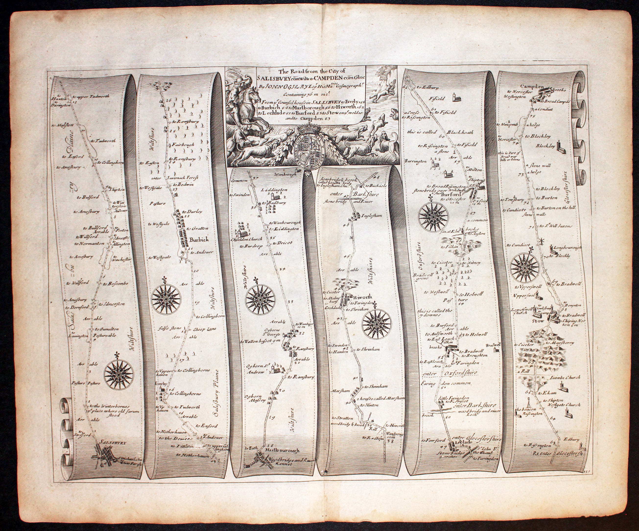 Plate 85 Salisbury to Chipping-Campden John Ogilby Road Map 1675