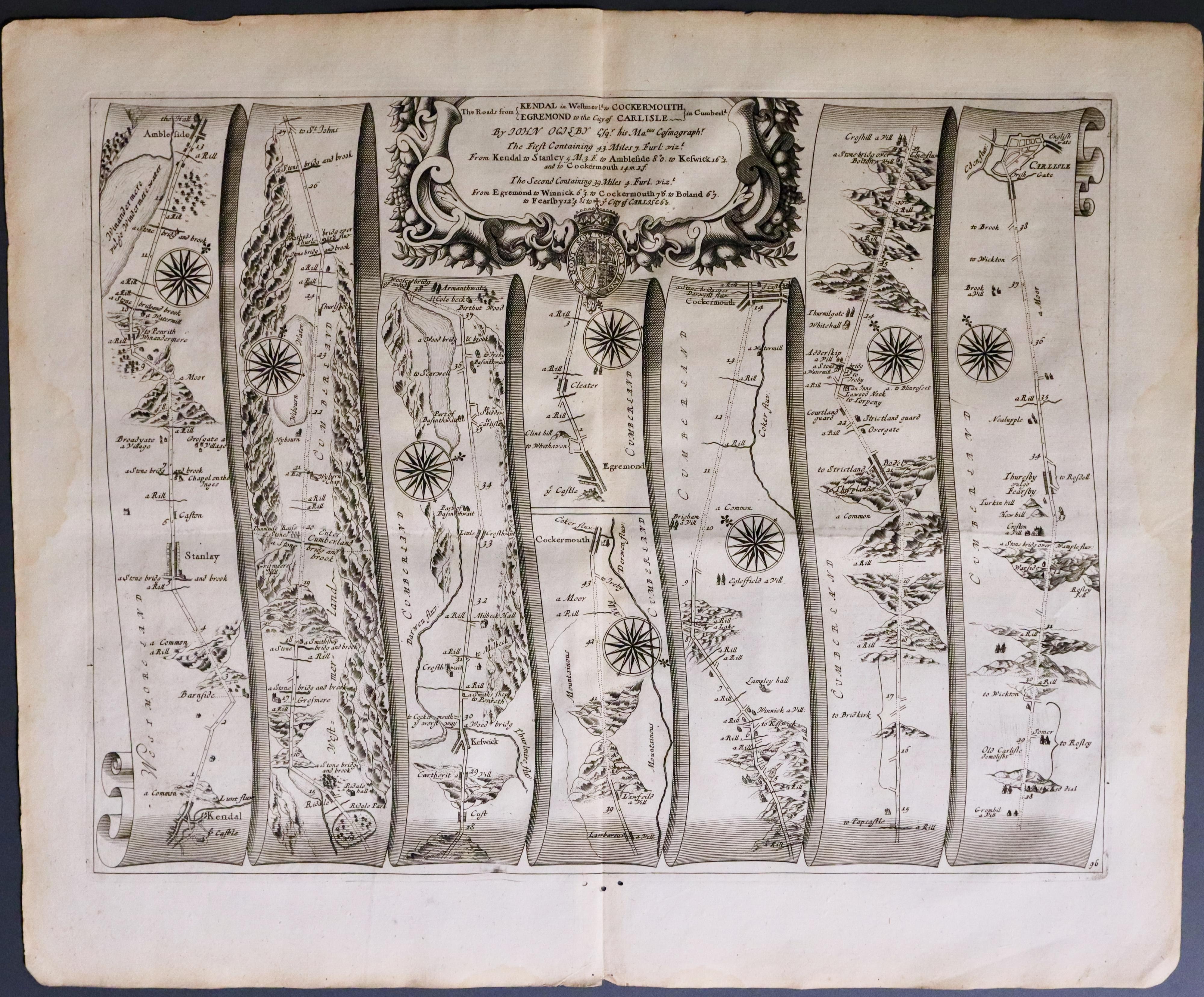 Plate 96 Kendal to Cockermouth and Carlisle, John Ogilby 1675