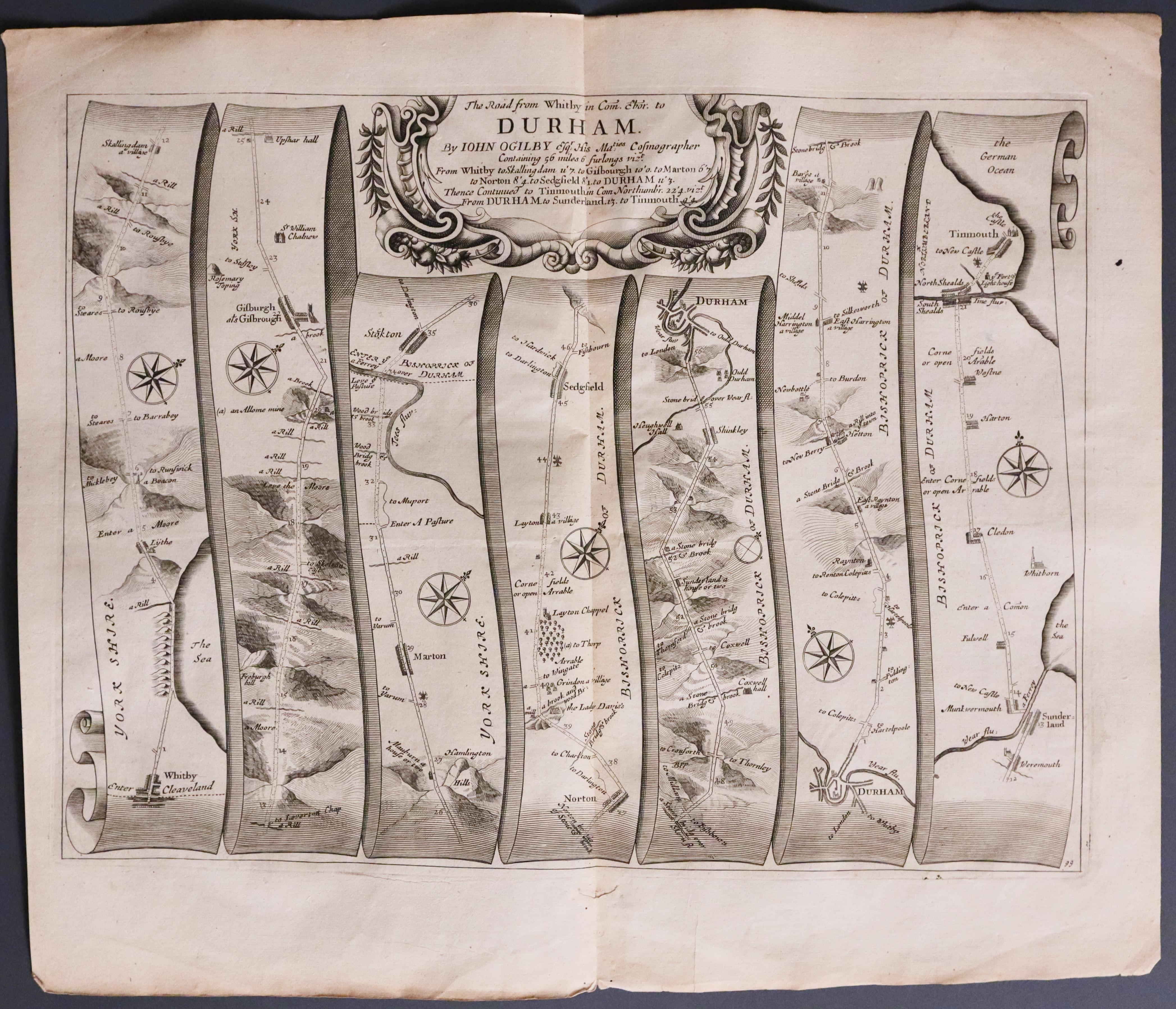 Road from Whitby to Durham and Tynemouth, John Ogilby 1675