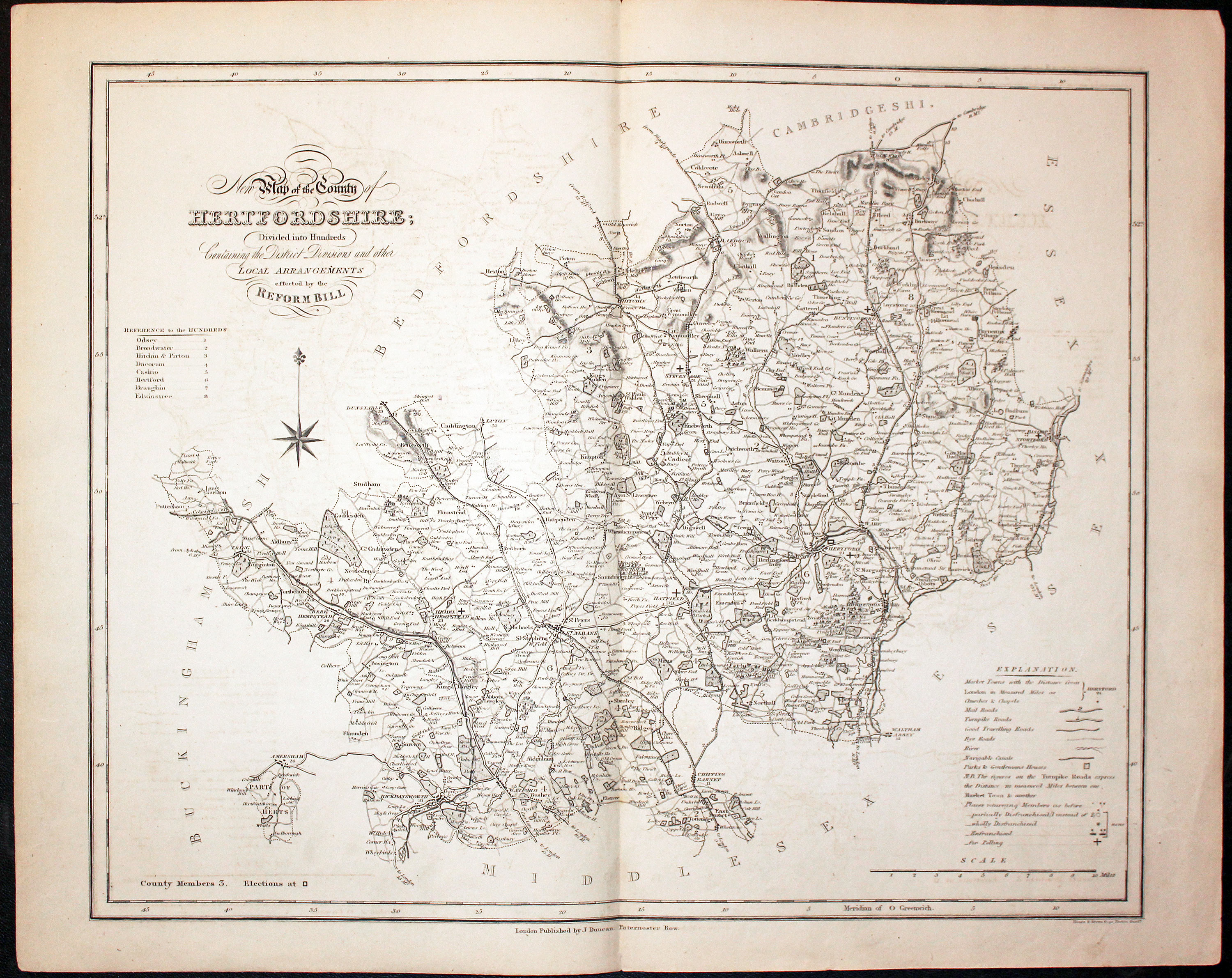 Hertfordshire Reform Act map James Duncan 1833  Hertfordshire Reform Act map James Duncan 1833