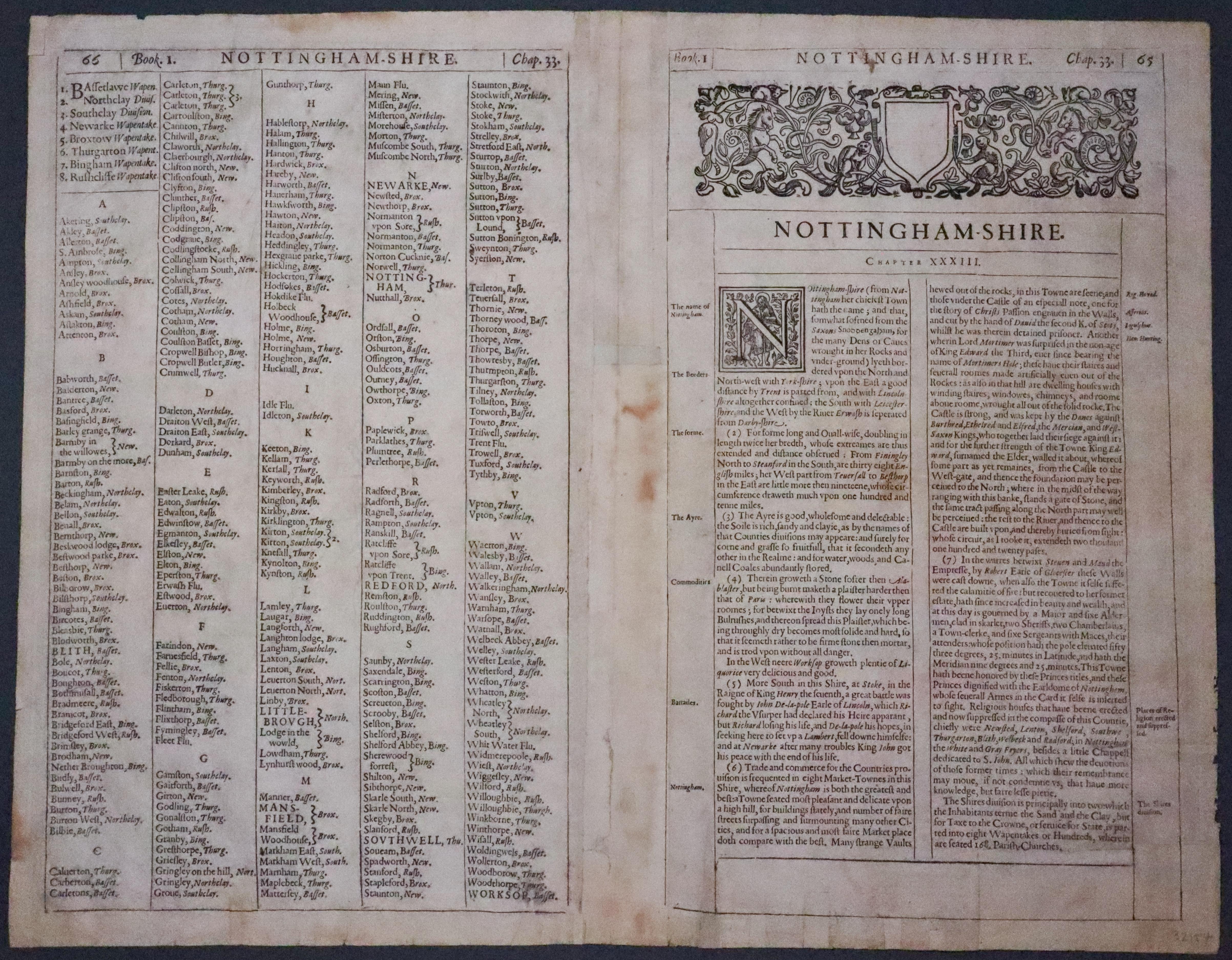 Text on verso Nottingahamshire, John Speed c.1627