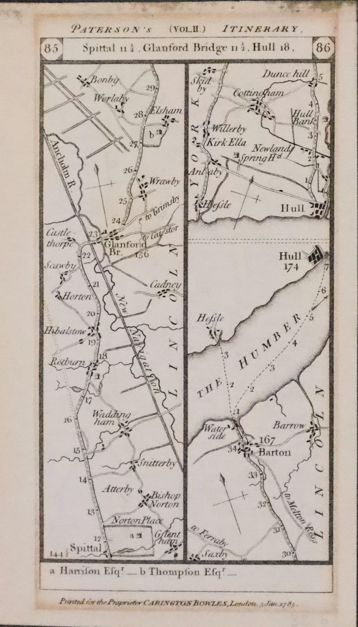 Sleaford to Lincoln Road Map, Bowles 1785