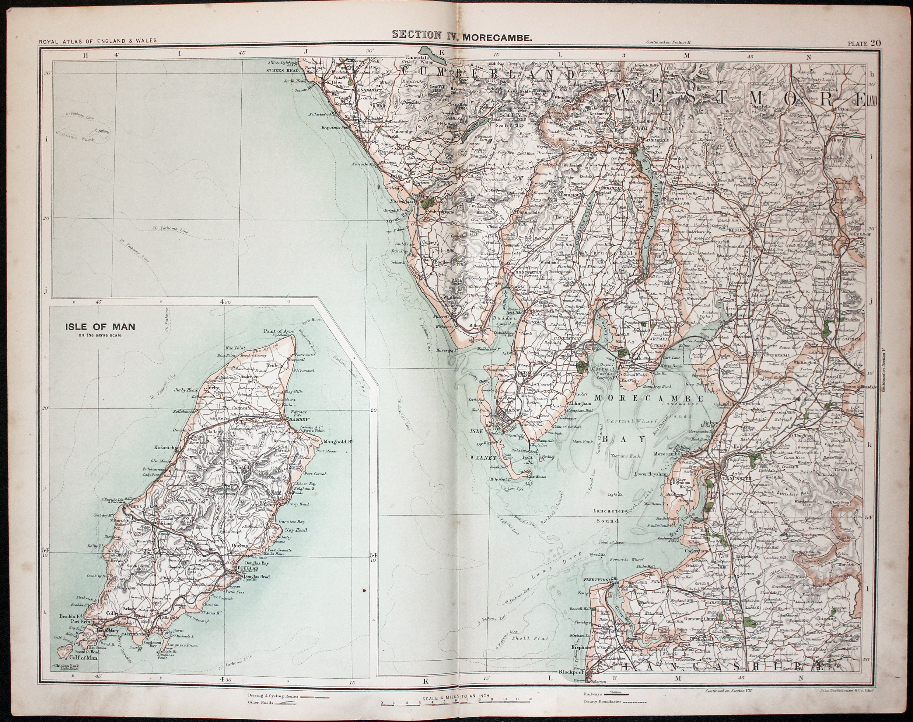 Lancashire with Isle of Man, John Bartholomew, c.1898