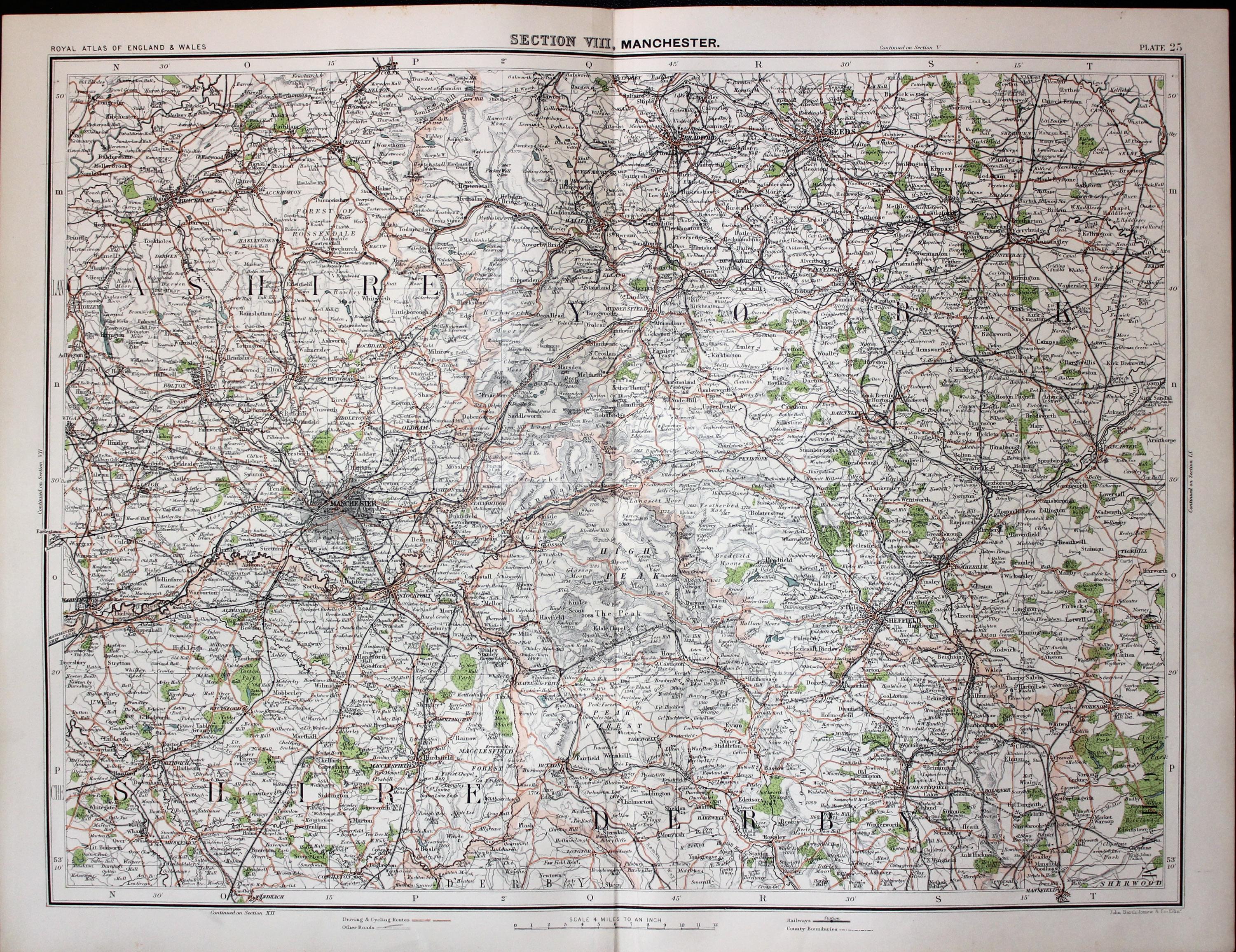 Parts of Lancashire, Derbyshire and Yorkshire, John Bartholomew c.1898  Parts of Lancashire, Derbyshire and Yorkshire, John Bartholomew c.1898