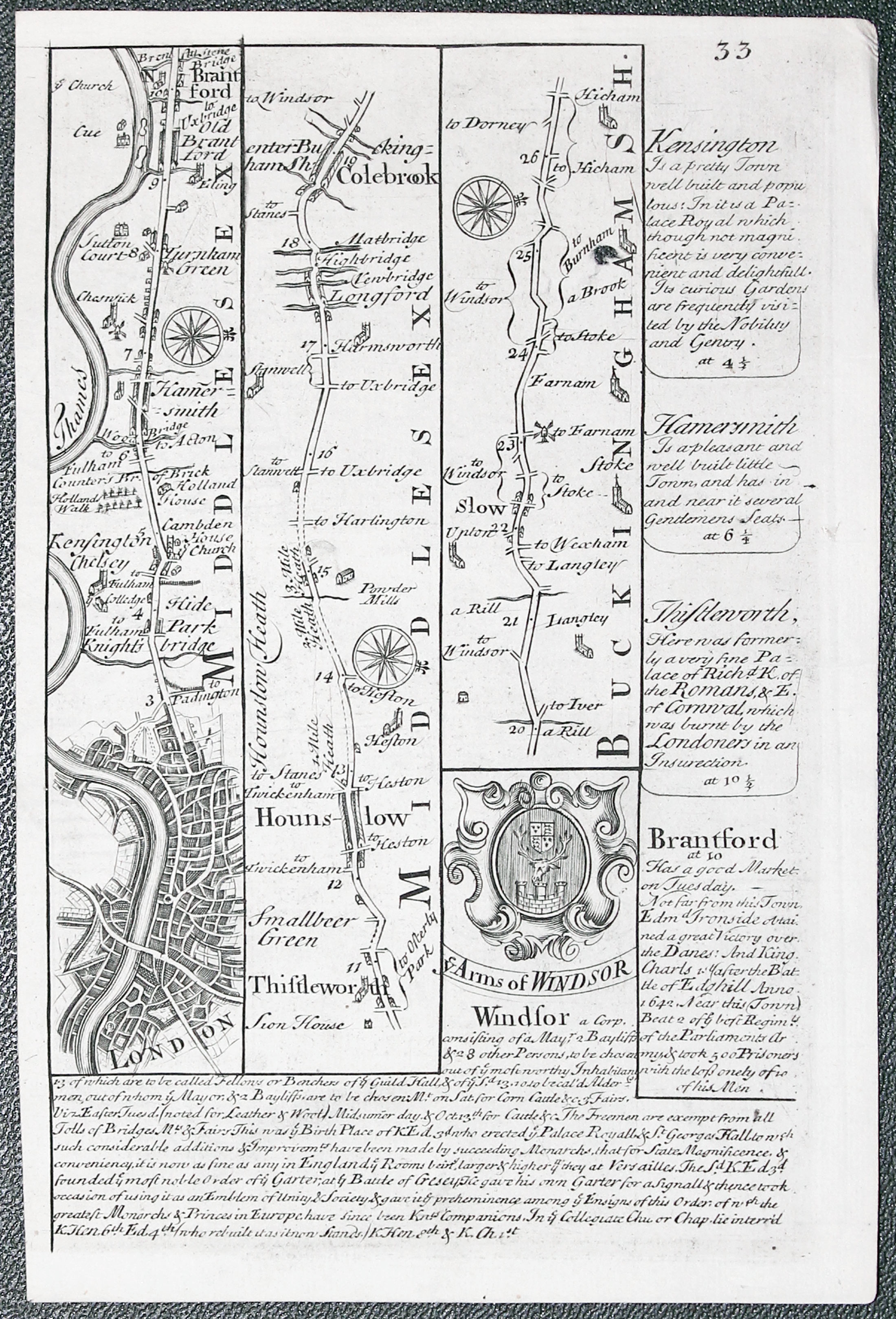 Road map London to Abingdon. Owen/Bowen c.1730