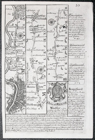  Road map London to Abingdon. Owen/Bowen c.1730 