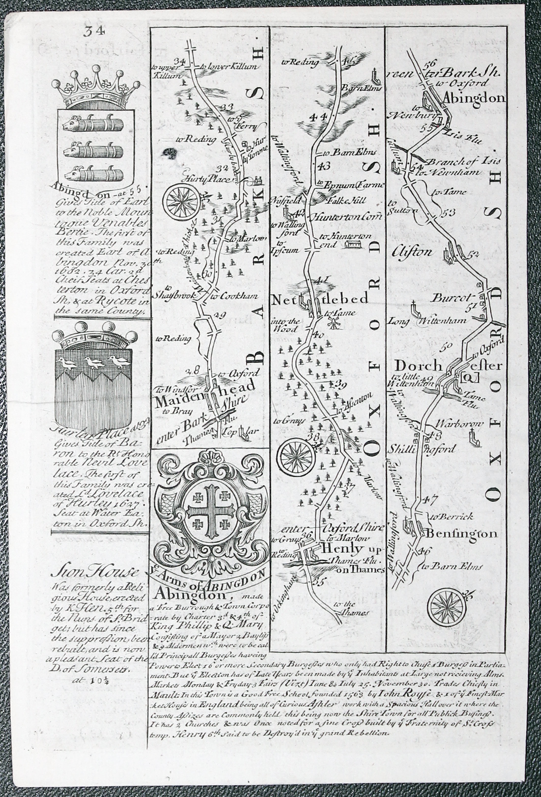 Road map London to Abingdon. Owen/Bowen c.1730
