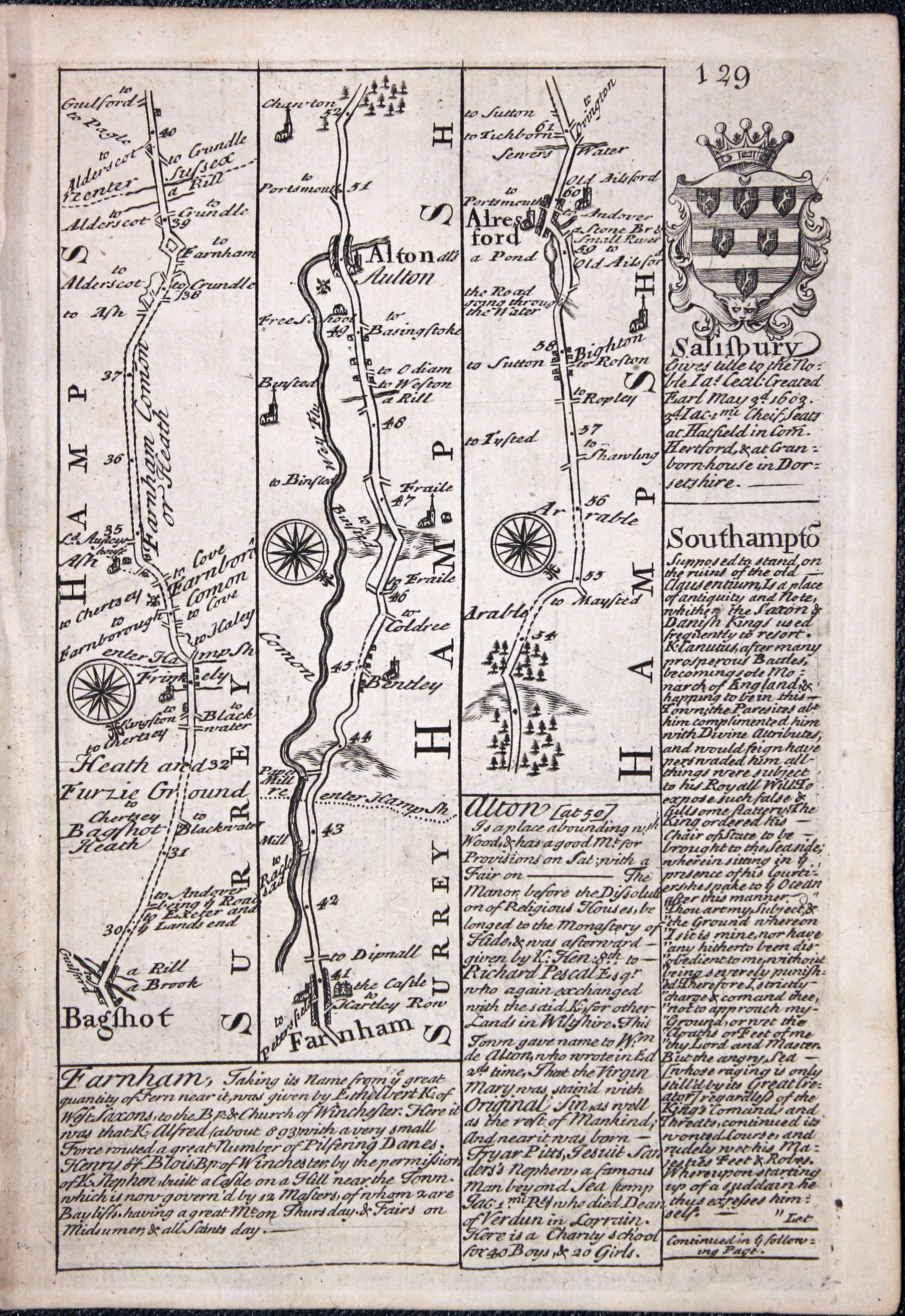 Road map Bristol to Somerton by John Owen and Emanuel Bowen 1753