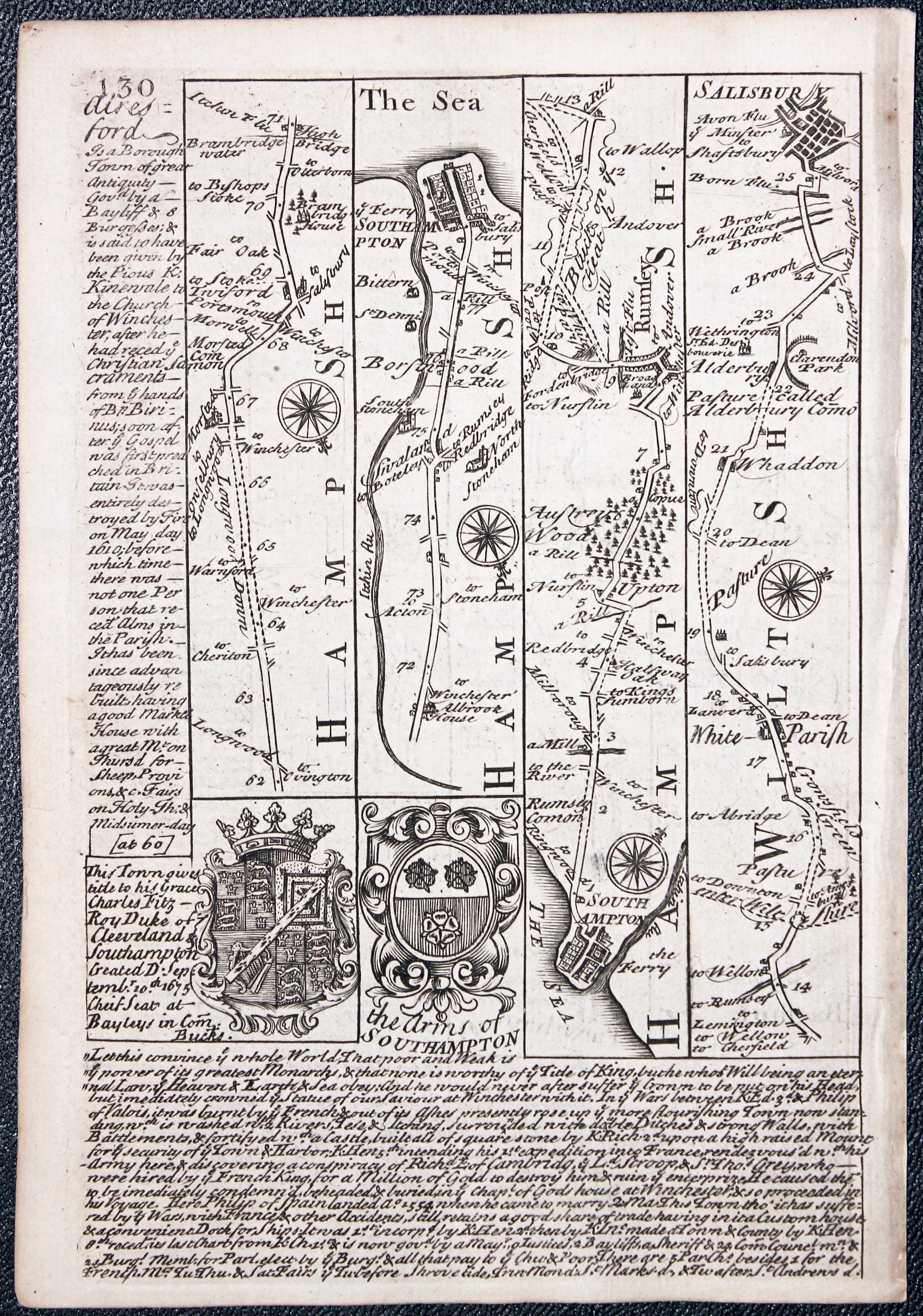 Road map Crewkerne to Weymouth by John Owen and Emanuel Bowen 1753