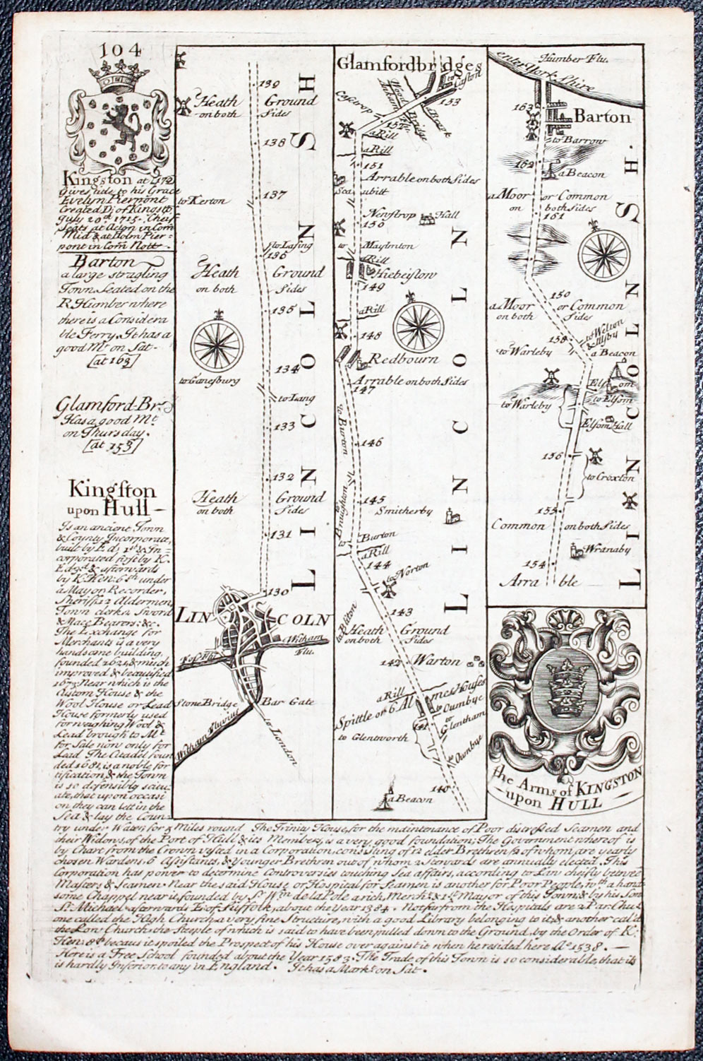 Road map TLincoln to Barton, Owen/Bowen c.1730