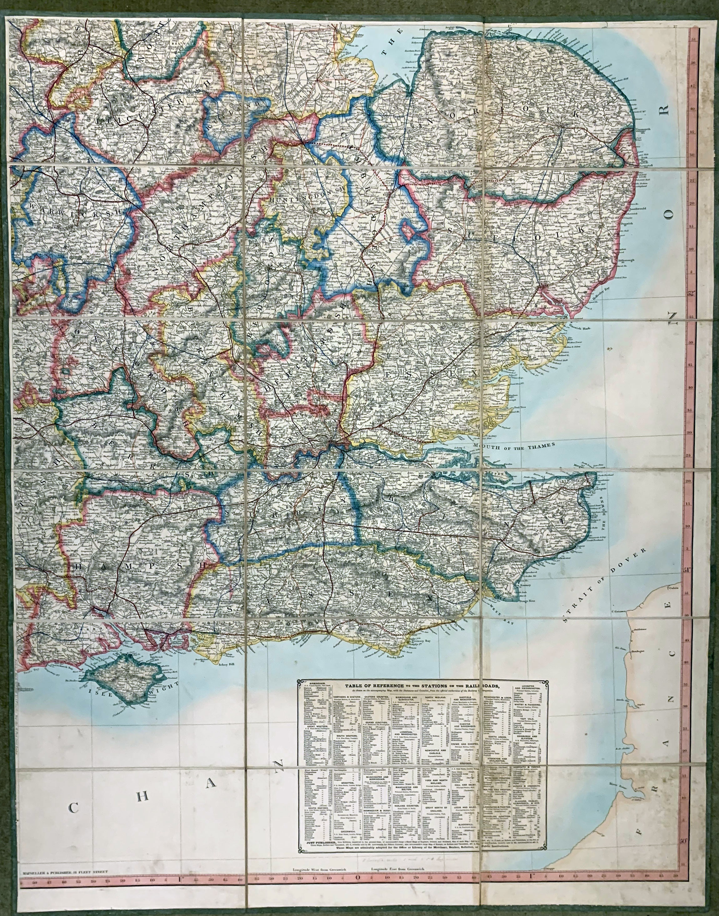Large folding map of south east sheet England and Wales - Railways Aaron Arrowsmith 1840