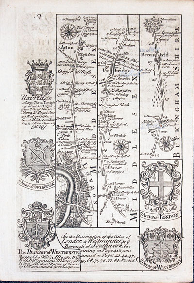  Road Map Plate 2 London to Beconsfield by John Owen and Emanuel Bowen 1755 