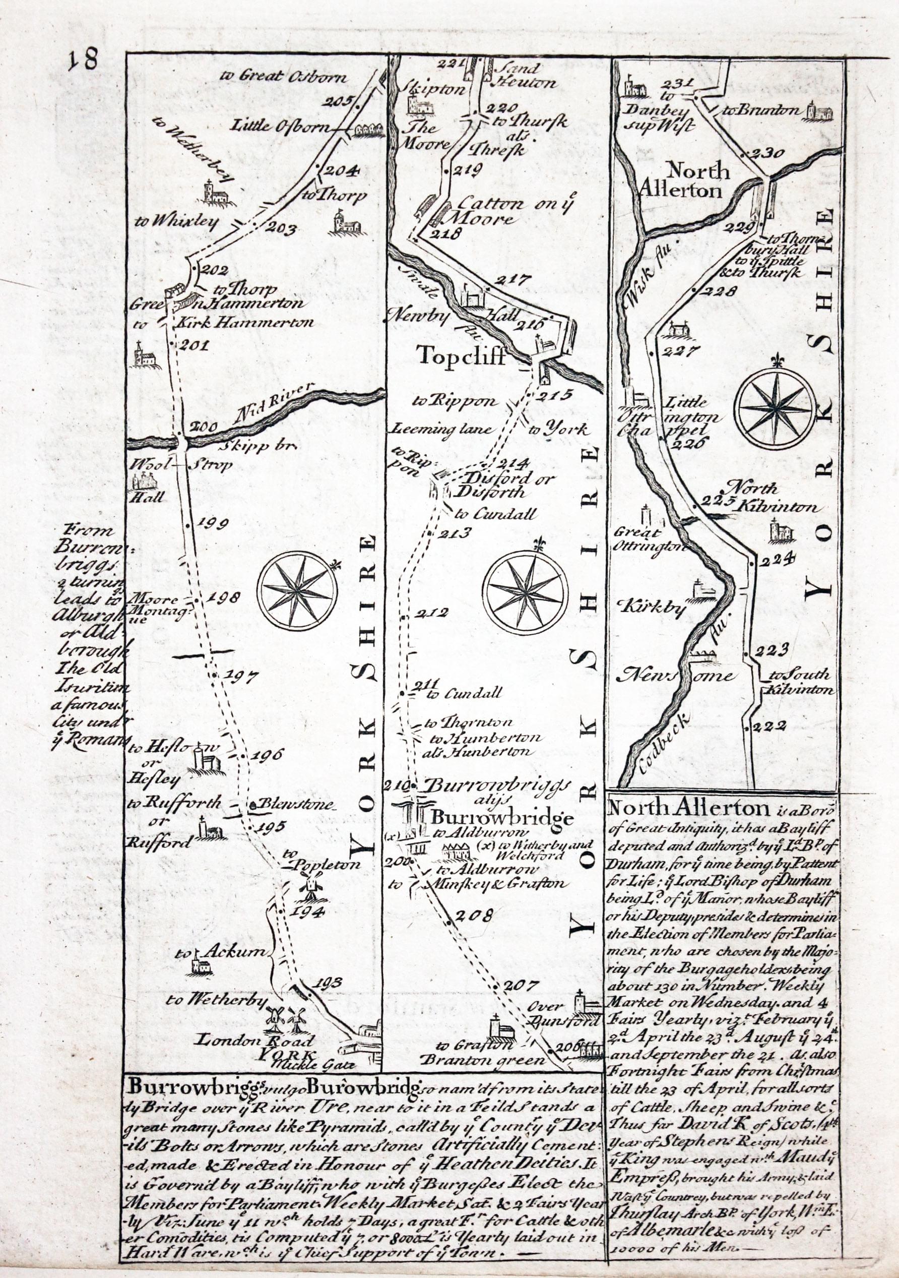 Road map York to North Allerton by John Owen and Emanuel Bowen 1753  Road map York to North Allerton by John Owen and Emanuel Bowen 1753