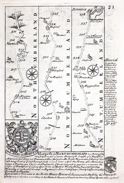  Road map Alwick to Berwick on Tweed by John Owen and Emanuel Bowen 1753 
