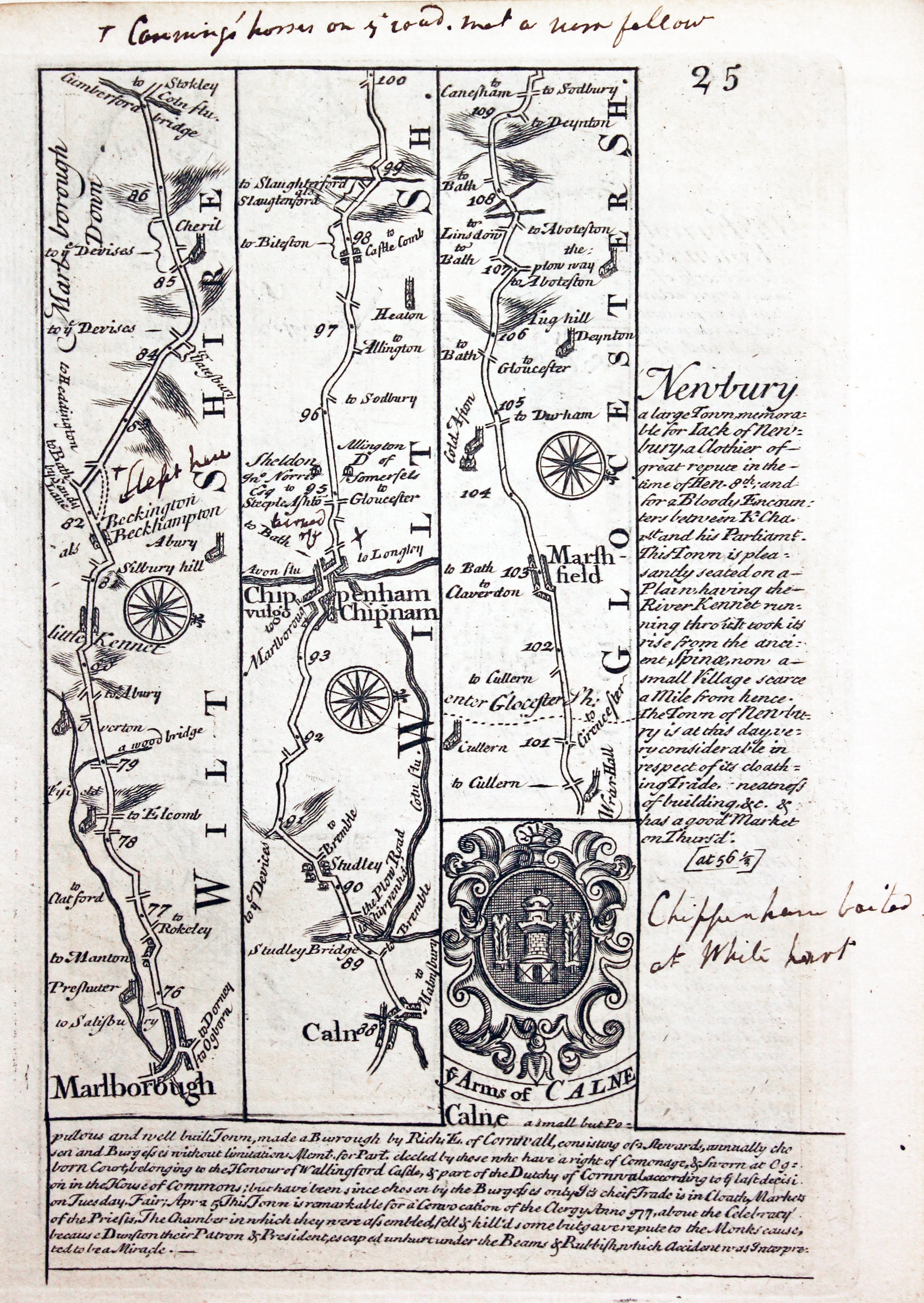 Road map Marlborough to Chippenham by John Owen and Emanuel Bowen 1753  Road map Marlborough to Chippenham by John Owen and Emanuel Bowen 1753