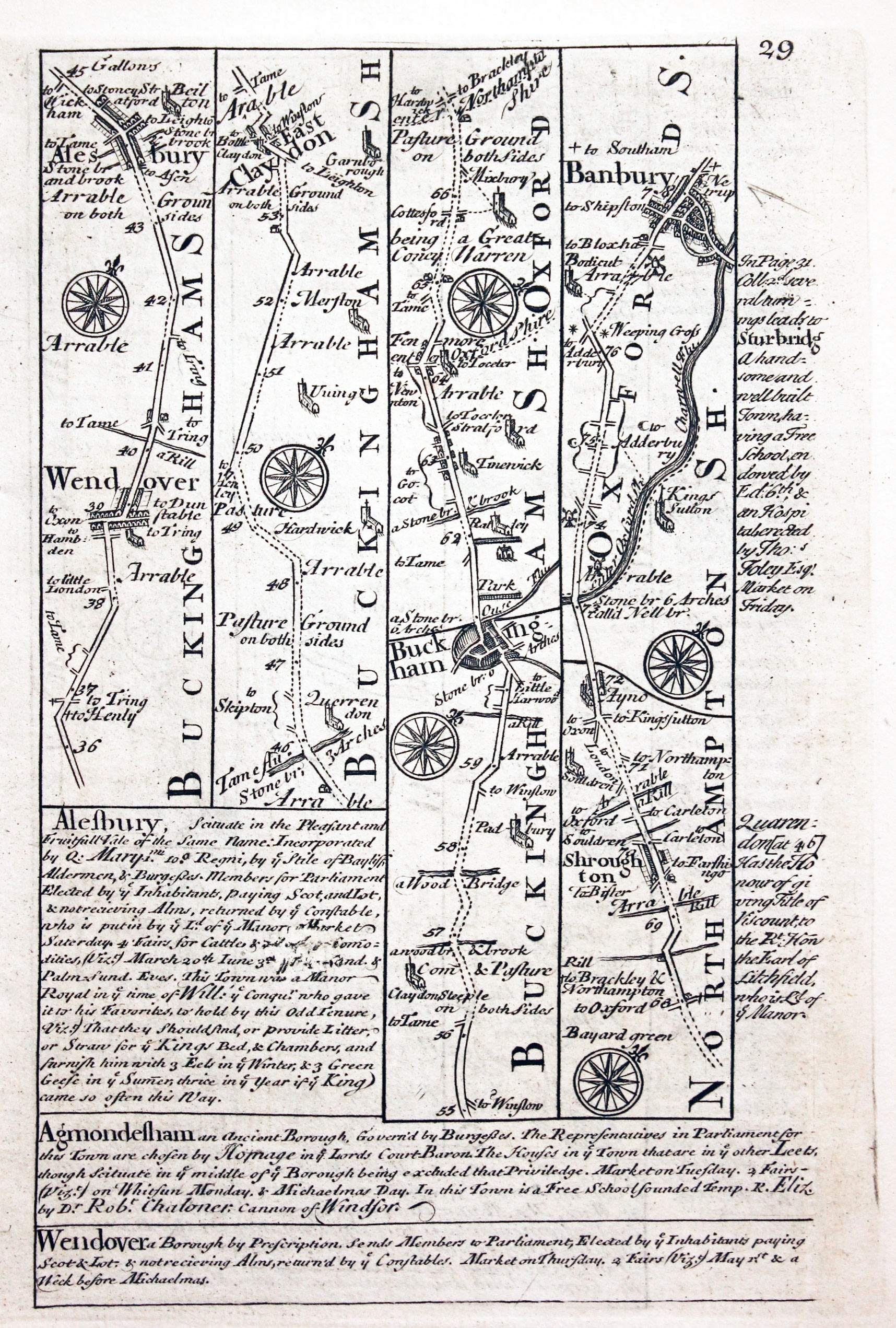 Road map Wendover to Banbury by John Owen and Emanuel Bowen 1753  Road map Wendover to Banbury by John Owen and Emanuel Bowen 1753