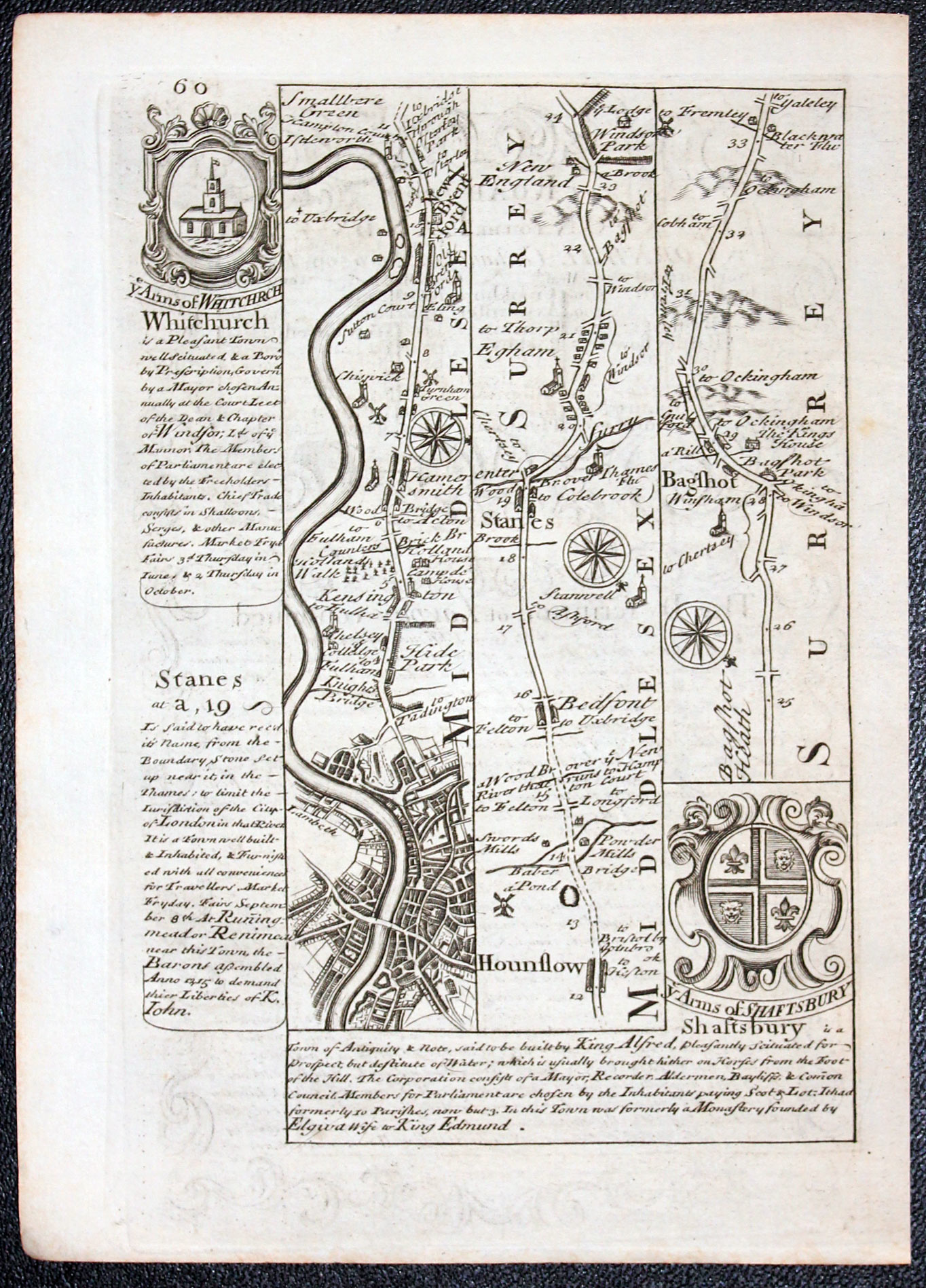 Road map London to Bagshot Owen/Bowen 1755