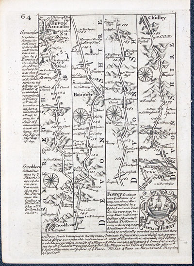 Road map Crewkerne to Exeter by John Owen and Emanuel Bowen 1753