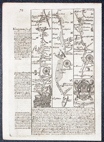  Road map London to Guildford by John Owen and Emanuel Bowen 1753 