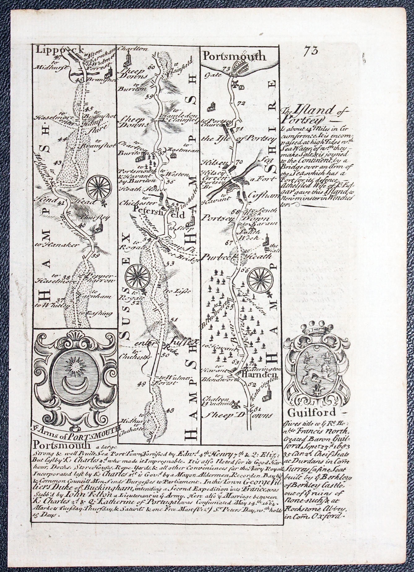 Road map Liphook to Portsmouth by John Owen and Emanuel Bowen 1753