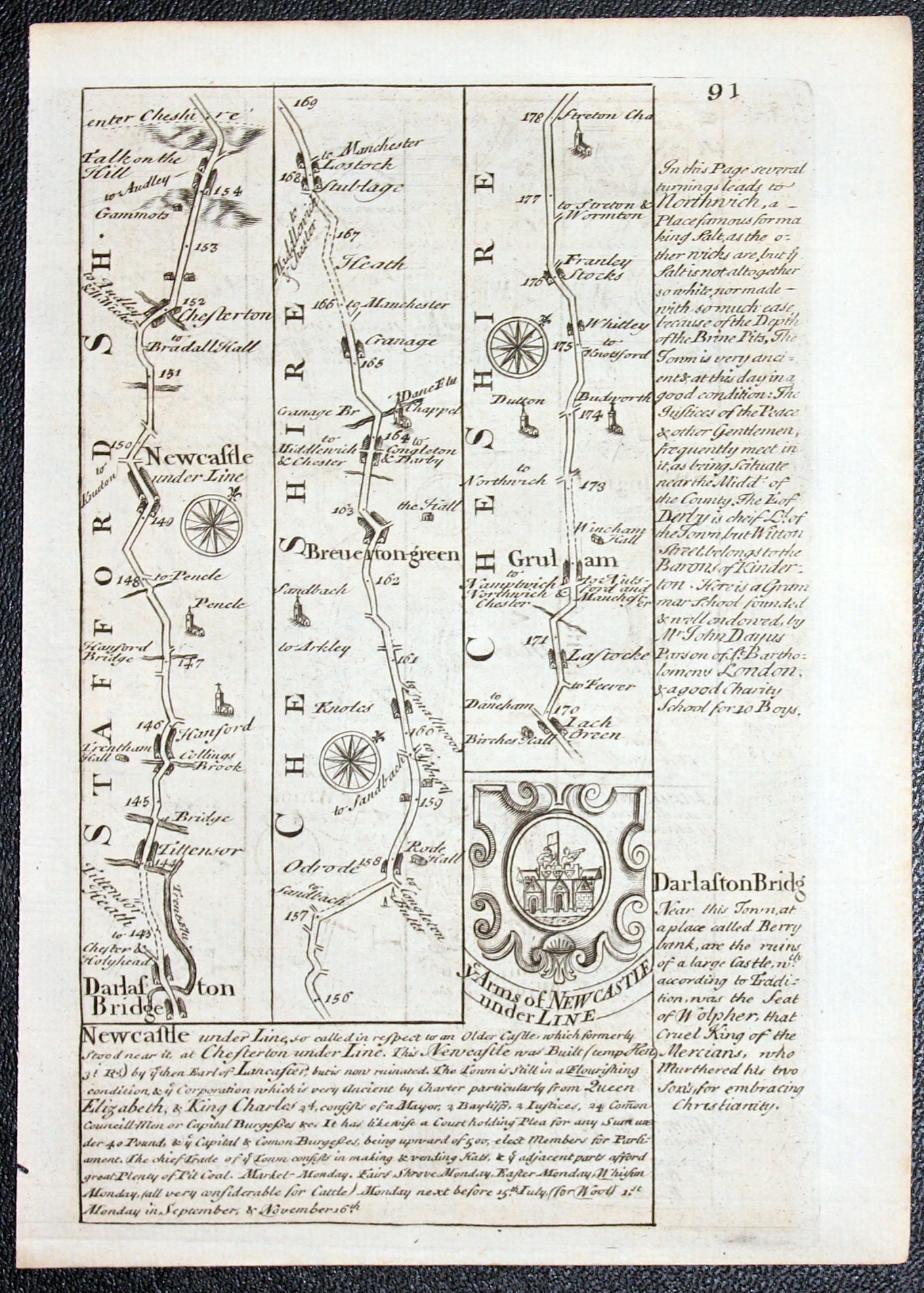 Road map Darlaston to Garstang Owen/Bowen 1755