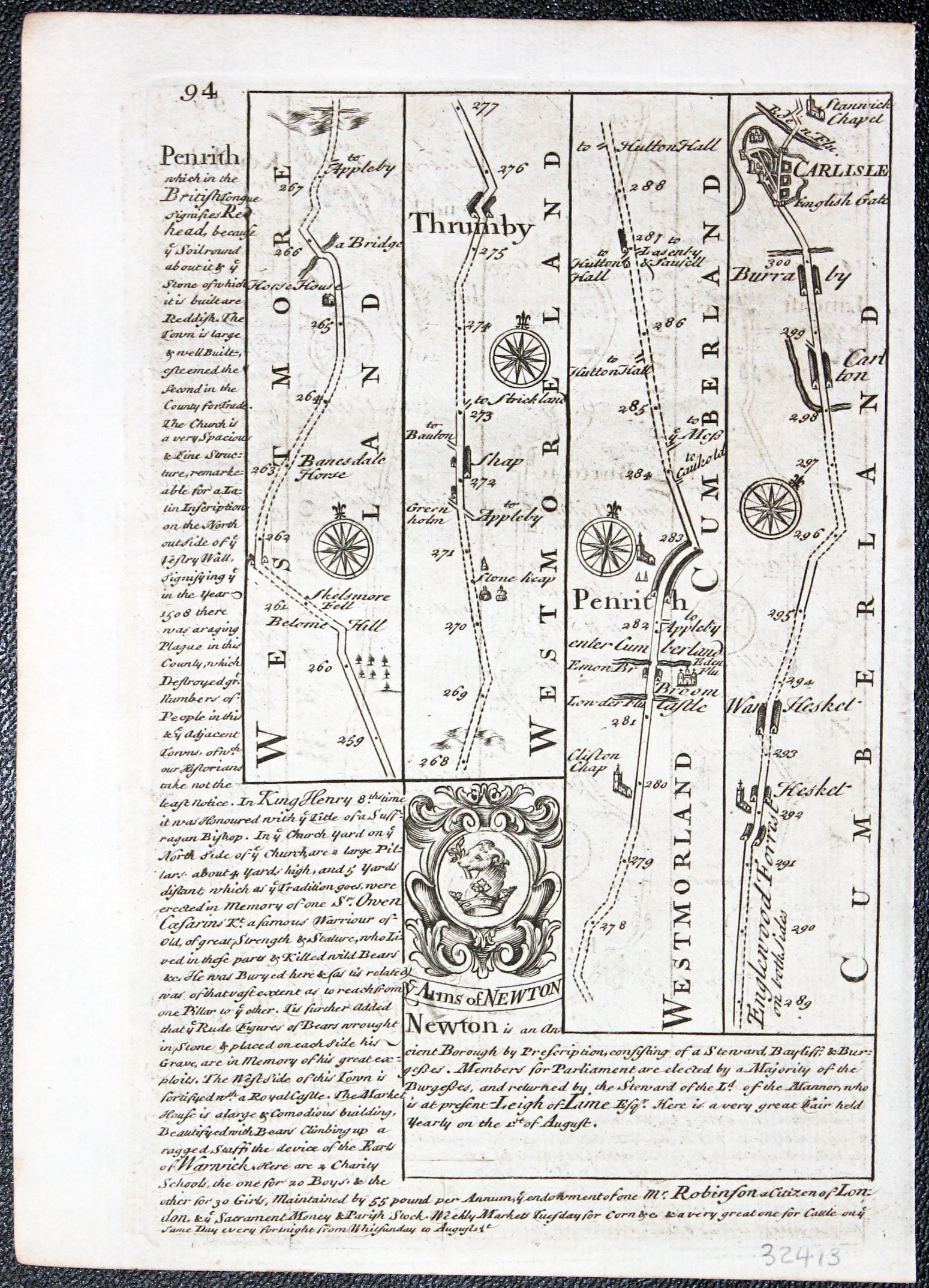 Road map Stilton to Spalding. Owen/Bowen c.1730