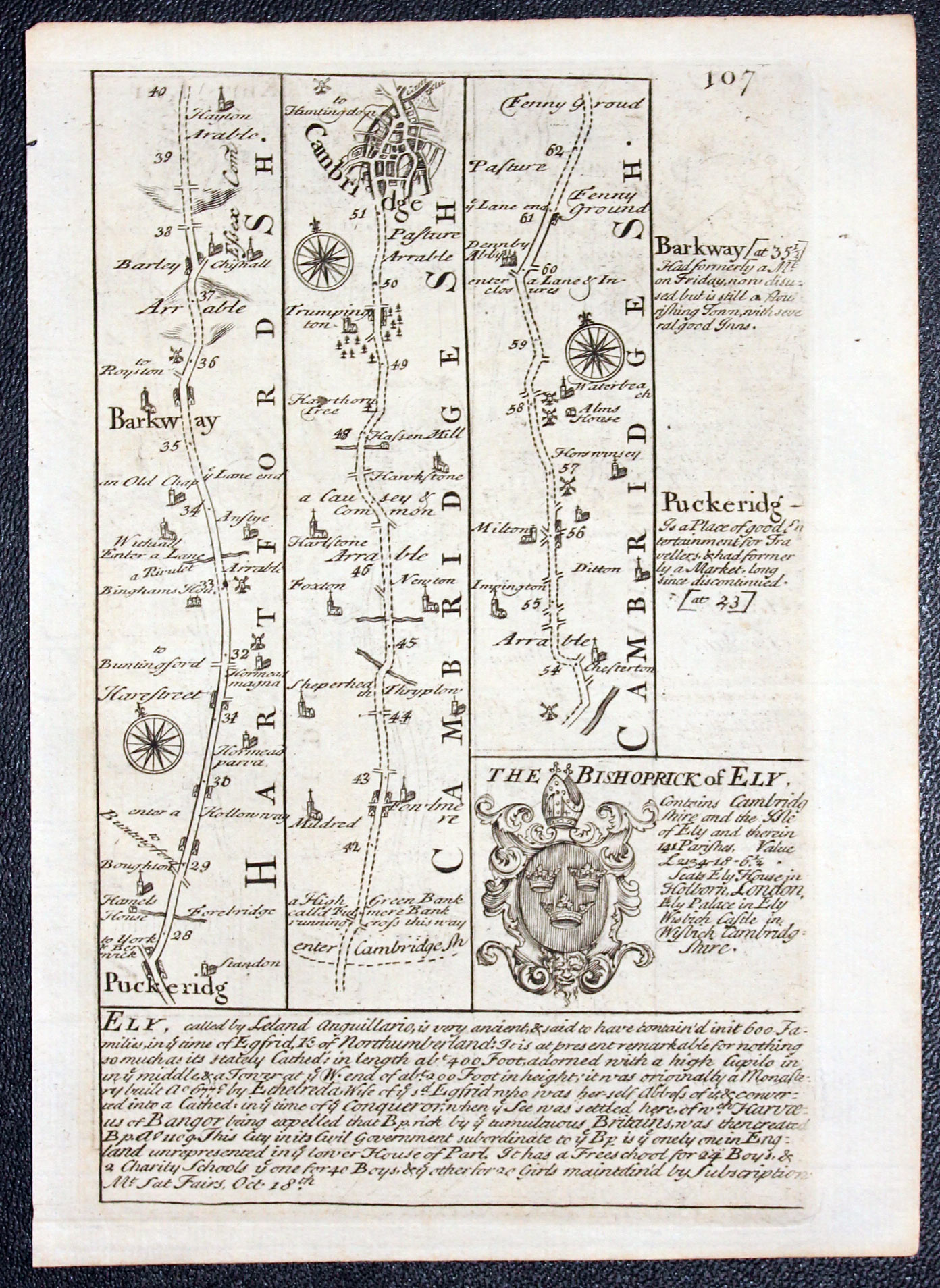 Road map Puckeride to Kings Lynn. Owen/Bowen 1755