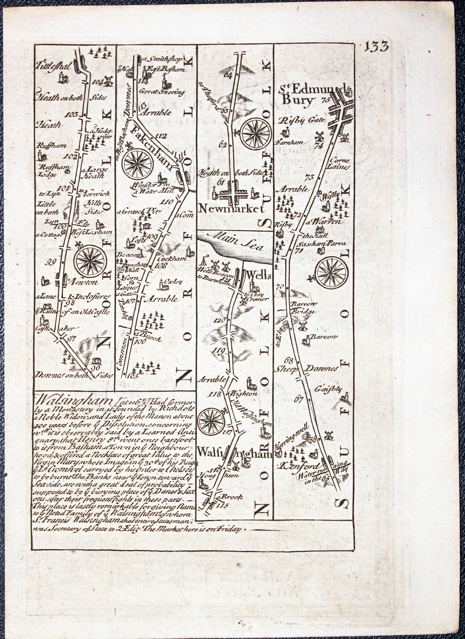 Road map from Shrewsbury to Welshpool by John Owen and Emanuel Bowen 1754  Road map from Shrewsbury to Welshpool by John Owen and Emanuel Bowen 1754