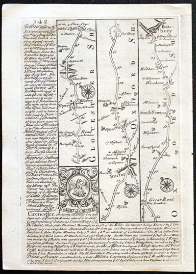 Road map Burford to Banbury by John Owen and Emanuel Bowen, 1753