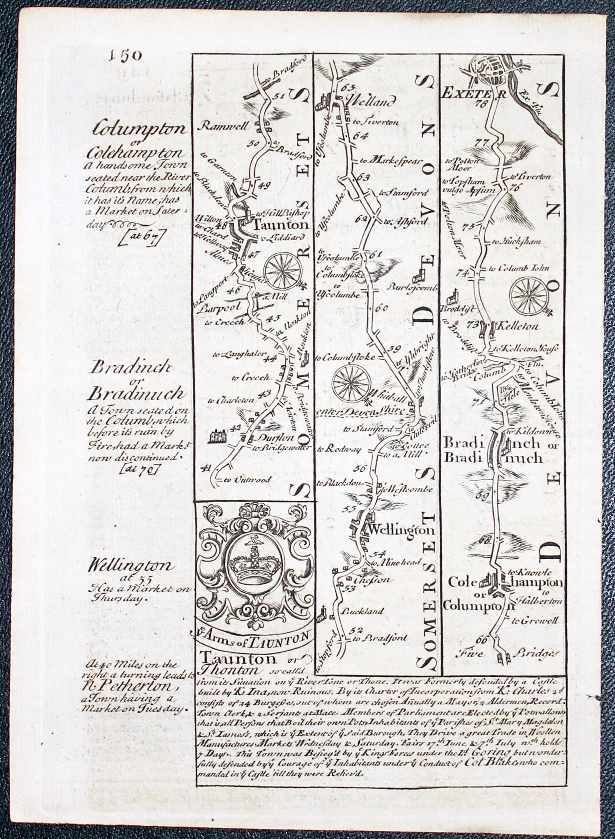 Road map Bristol to Exeter. John Owen and Emanuel Bowen 1753