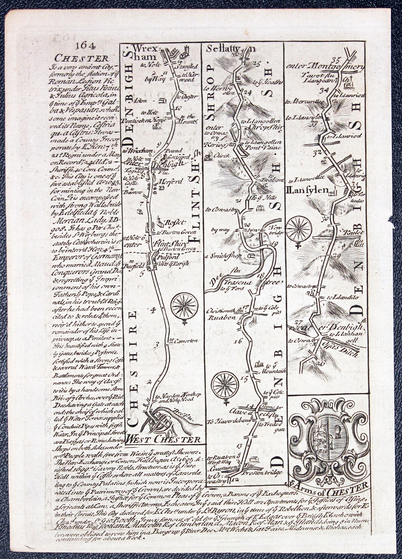 Road map from Whitchurch to Llanfyllin by John Owen and Emanuel Bowen published in 1753  Road map from Whitchurch to Llanfyllin by John Owen and Emanuel Bowen published in 1753