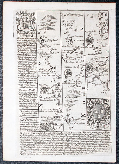 Road map from King's Lynn to Thetford by John Owen and Emanuel Bowen 1753