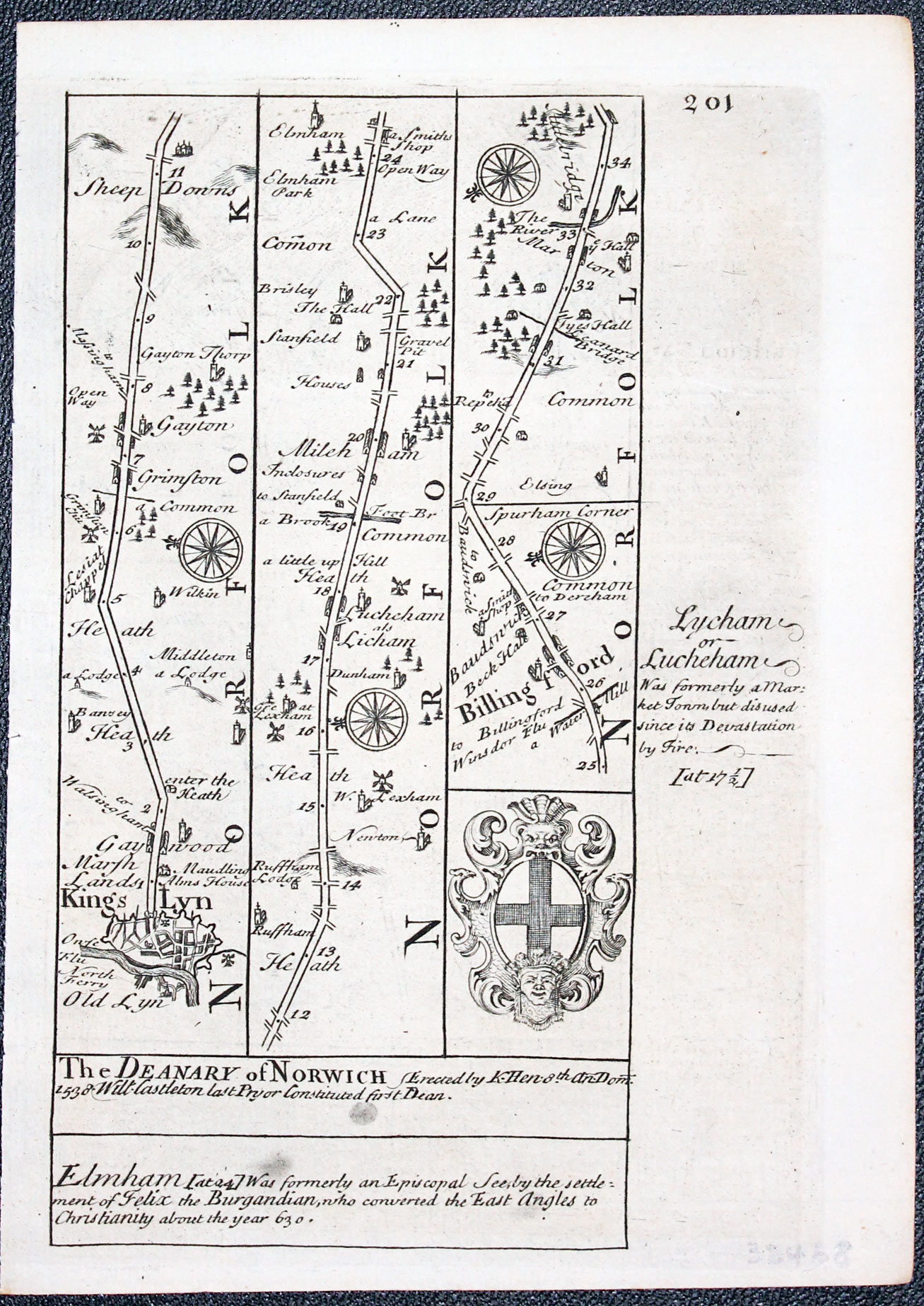 King's Lynn to Billingford road map Owen/Bowen 1753