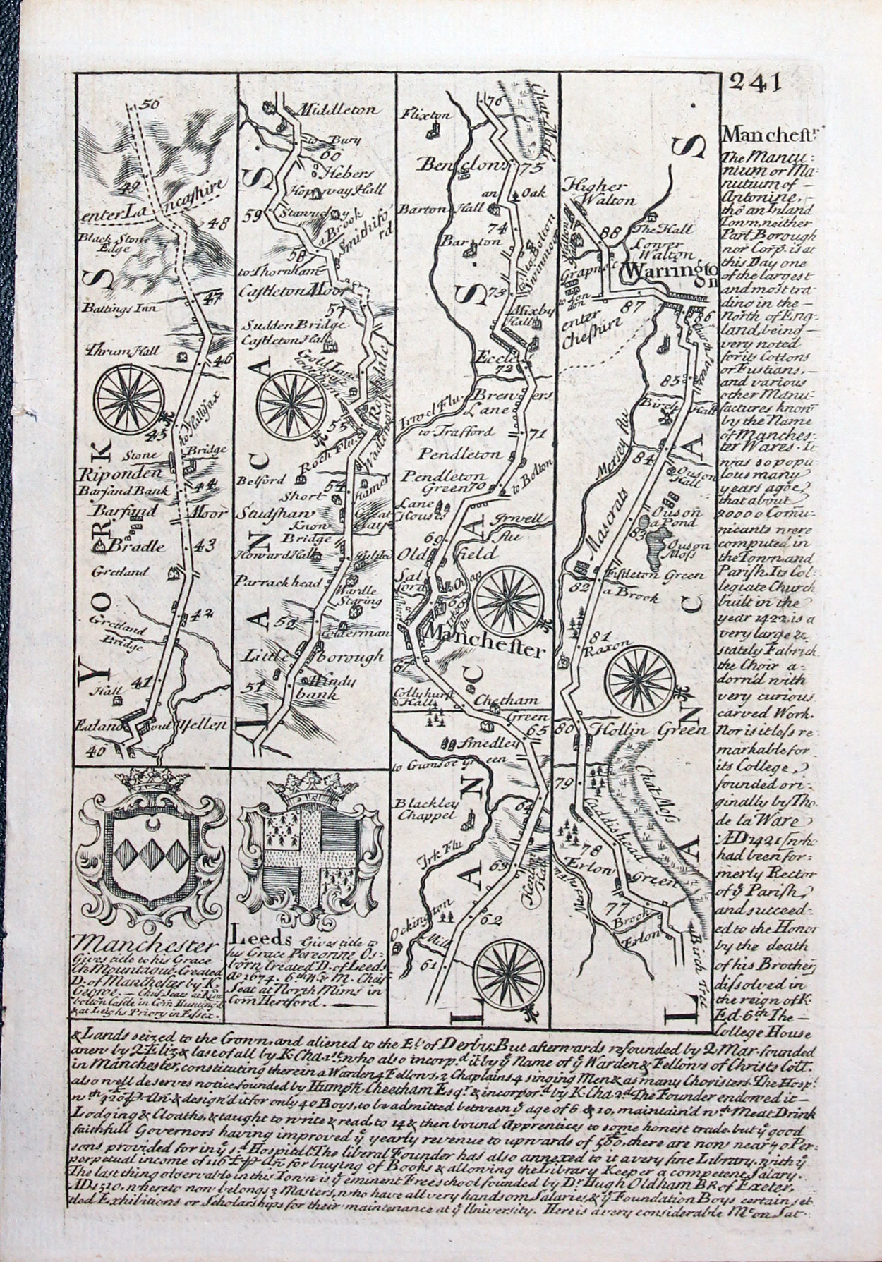 Road map Tynemouth, Newcastle, Hexham, Haltwhistle, Carlisle Owen/Bowen c.1730