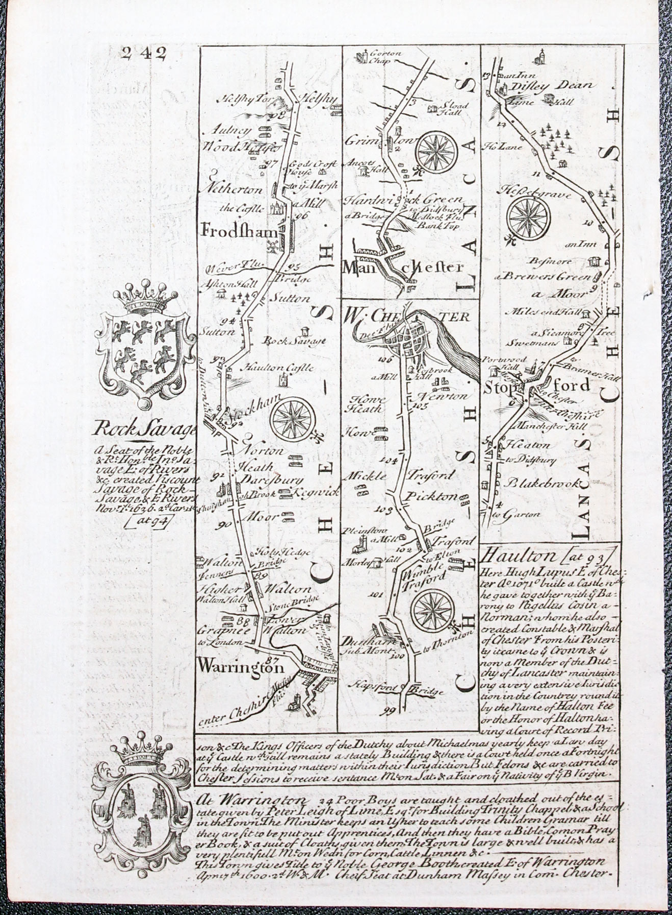 Road map Tynemouth, Newcastle, Hexham, Haltwhistle, Carlisle  Owen/Bowen c.1730