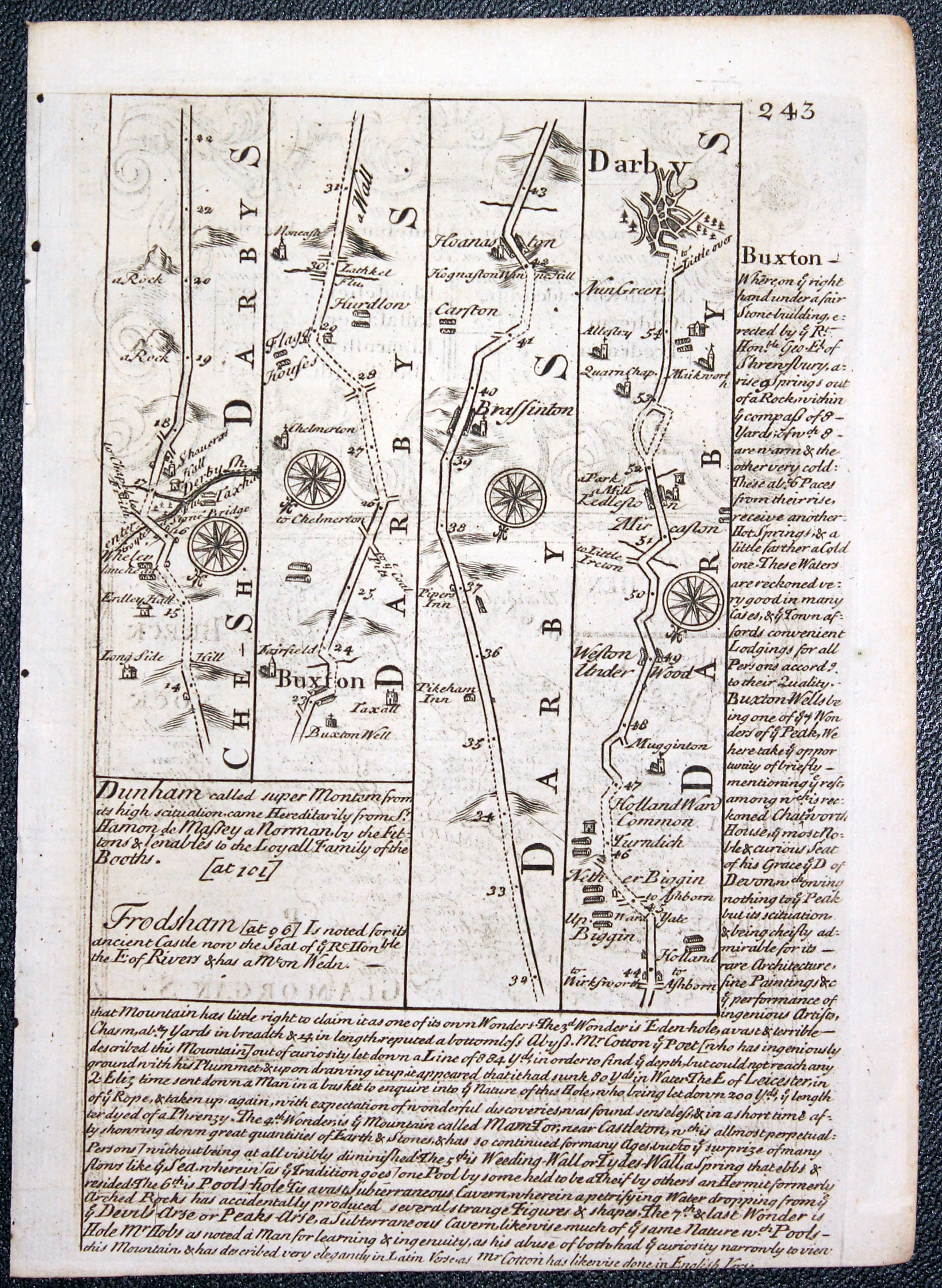 Road map from Buxton to Derby, John Owen and Emanuel Bowen, 1736  Road map from Buxton to Derby, John Owen and Emanuel Bowen, 1736