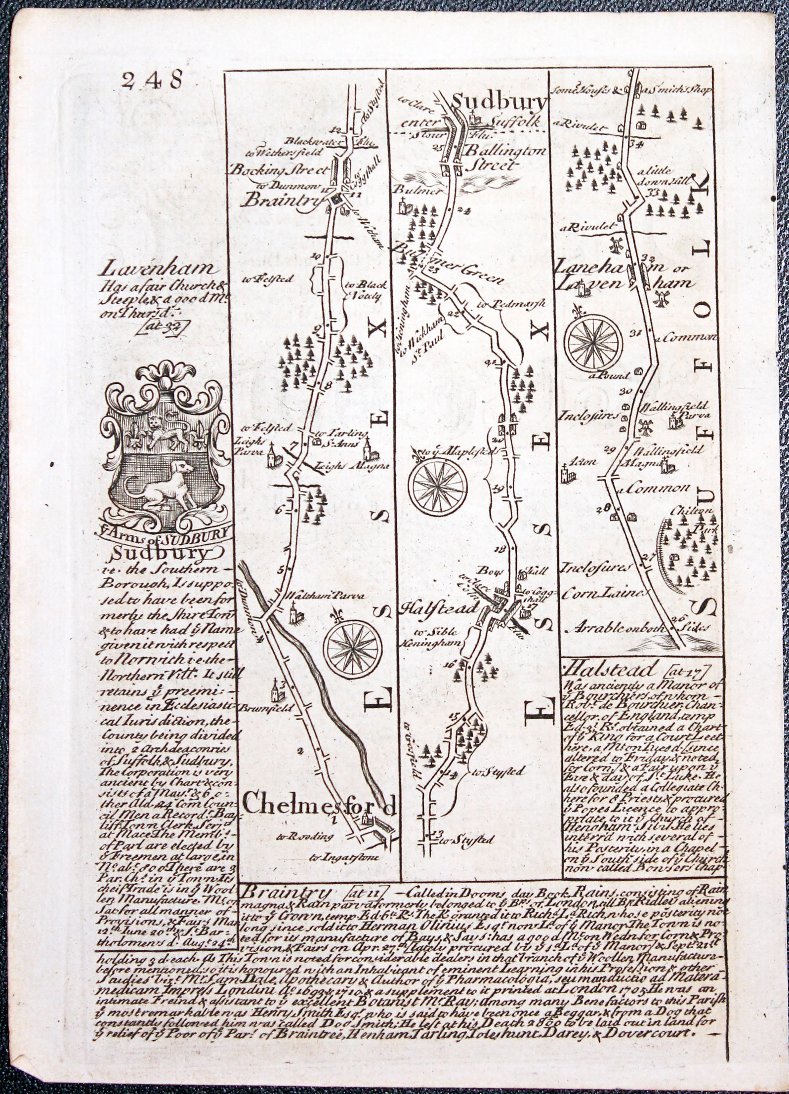 Road map Chelmsford to Sudbuty in Essex John Owen and Emanuel Bowen, 1753  Road map Chelmsford to Sudbuty in Essex John Owen and Emanuel Bowen, 1753