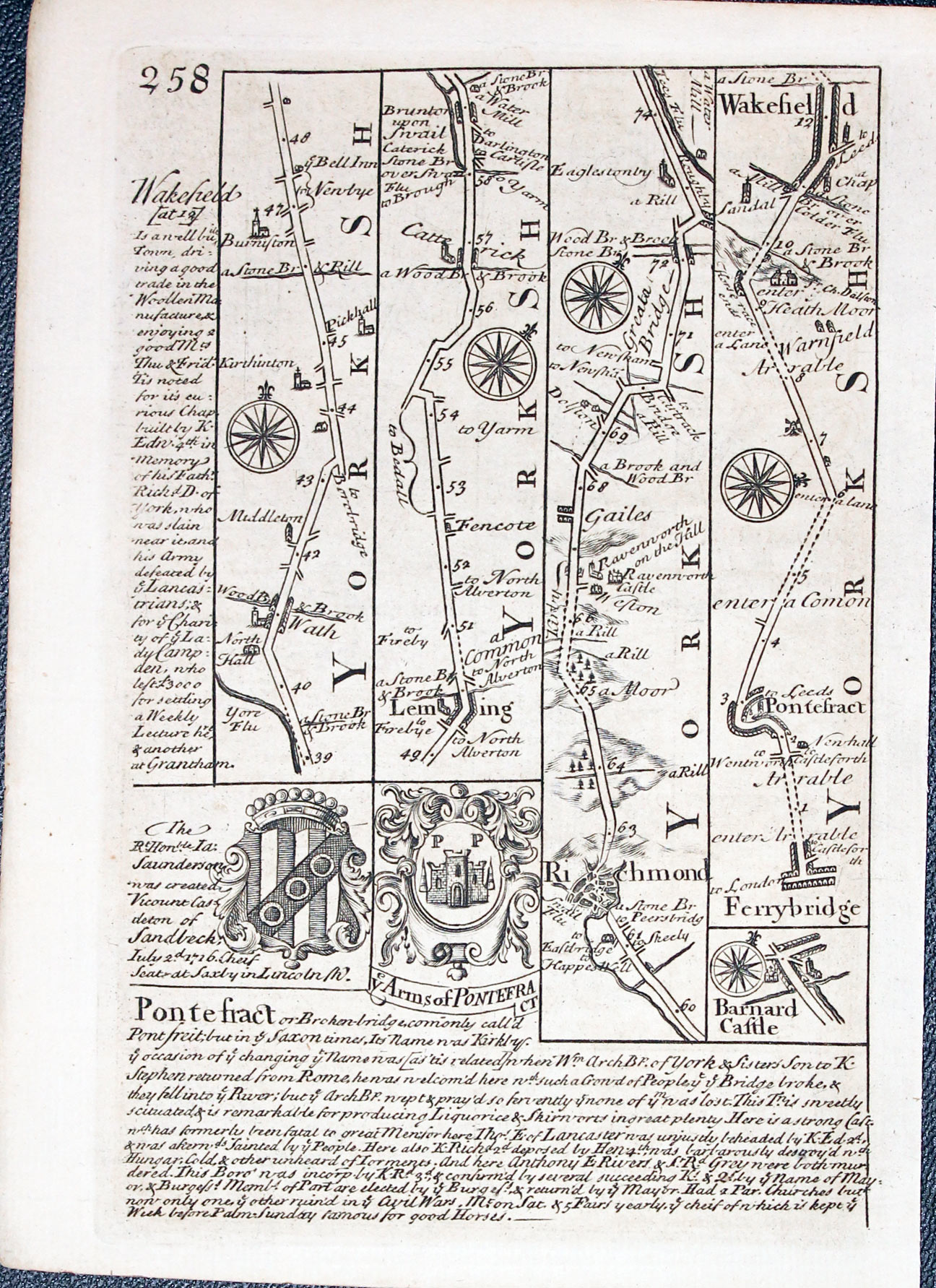 Road map from Leeimg in Yorkshire to Richmond, and Barnard Castle by John Owen and Emanuel Bowen 1753
