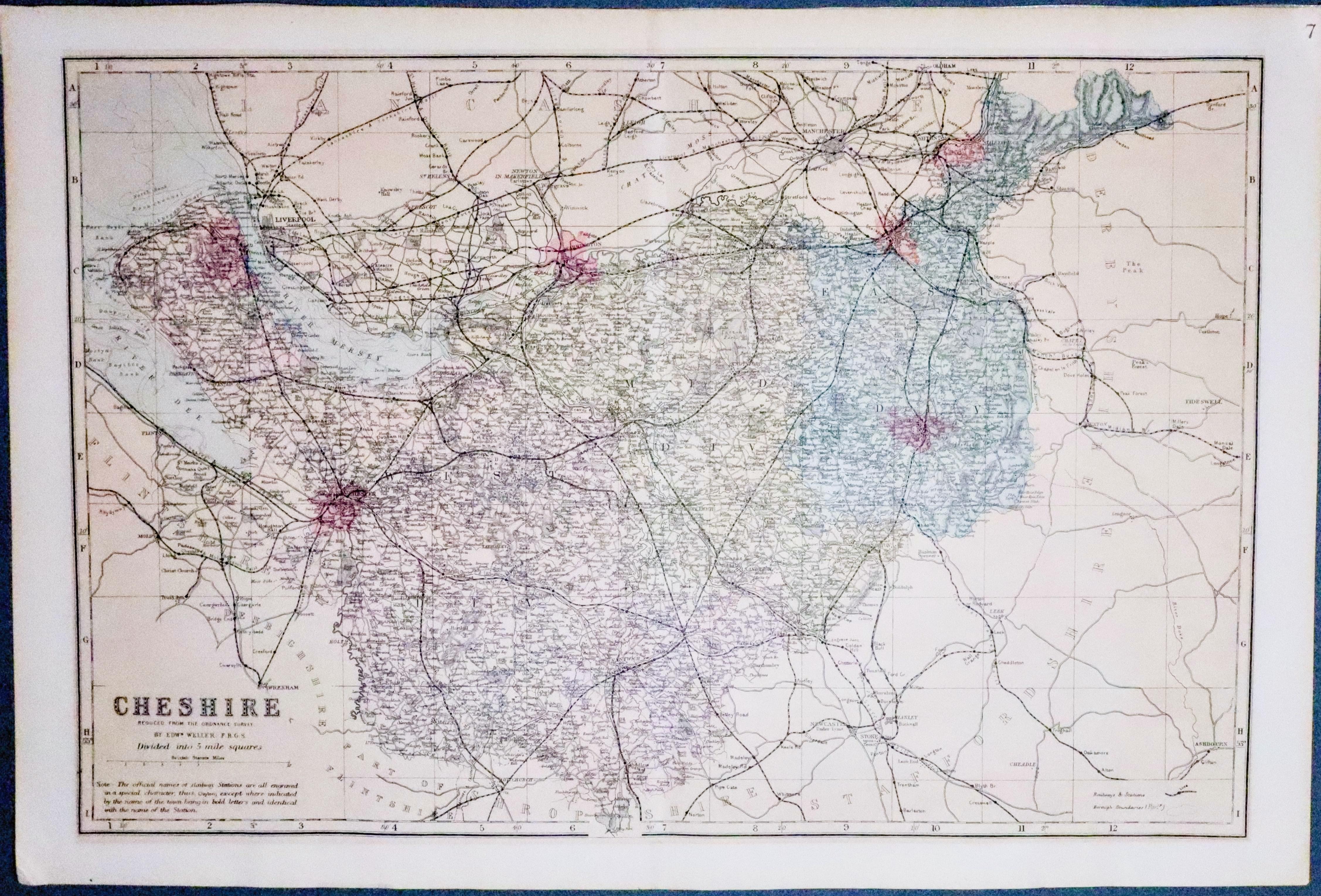 Cheshire map, Edward Weller c.1884  Cheshire map, Edward Weller c.1884