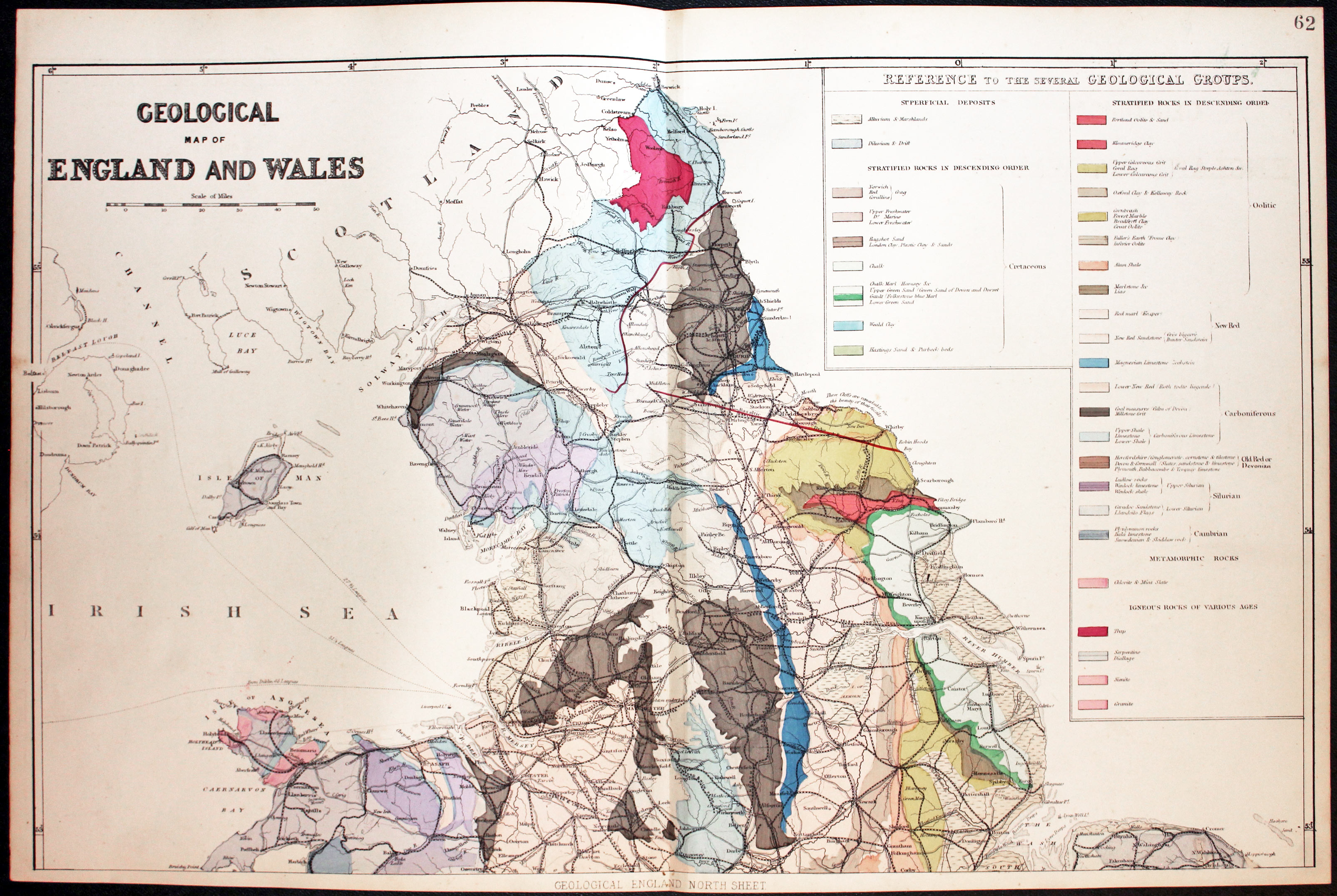 Northern Sheet Geological map of England and Wales by George Washington Bacon c.1883