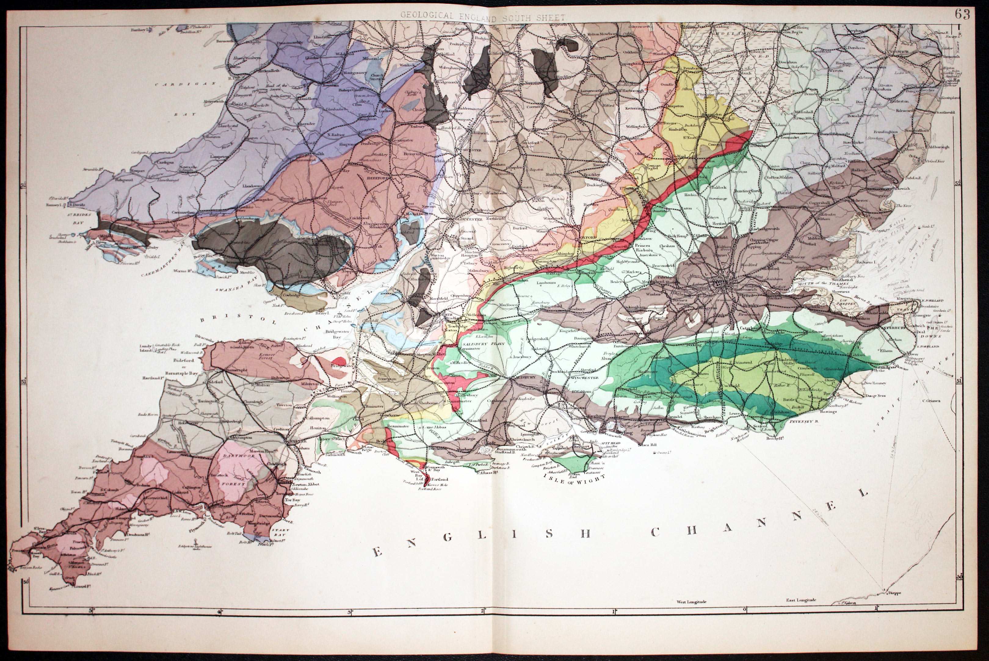 Southern Sheet Geological map of England and Wales by George Washington Bacon c.1883