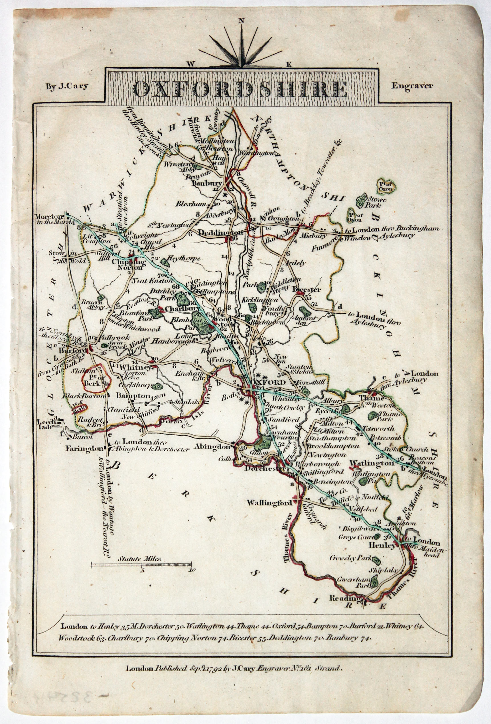Map of Oxfordshire, John Cary, 1792